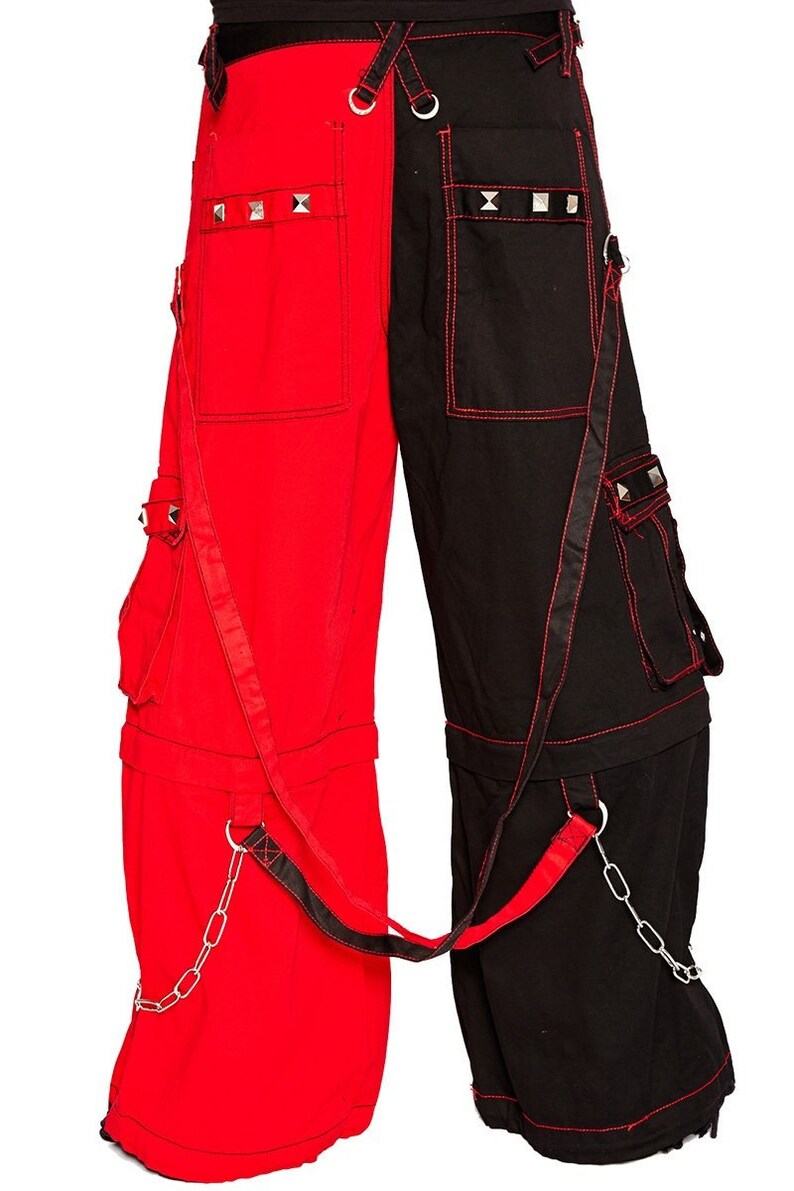 Punk Rock Transformer Baggy Black Split Leg Tripp Pants Black/Red Pants /EMO