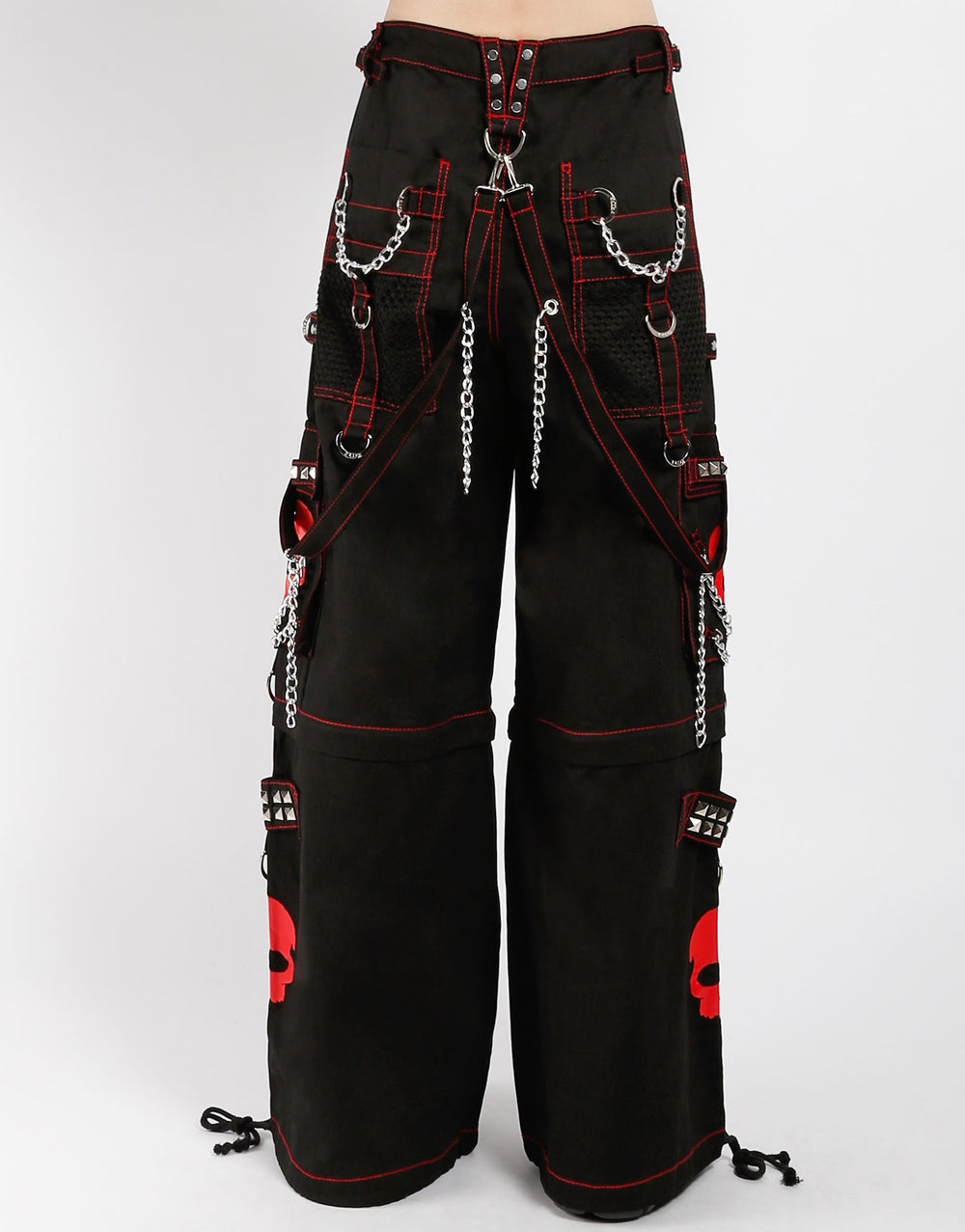 Gothic Skull Hose Schwarz Rot – Abnehmbar, Ketten, Nieten, Unisex Look