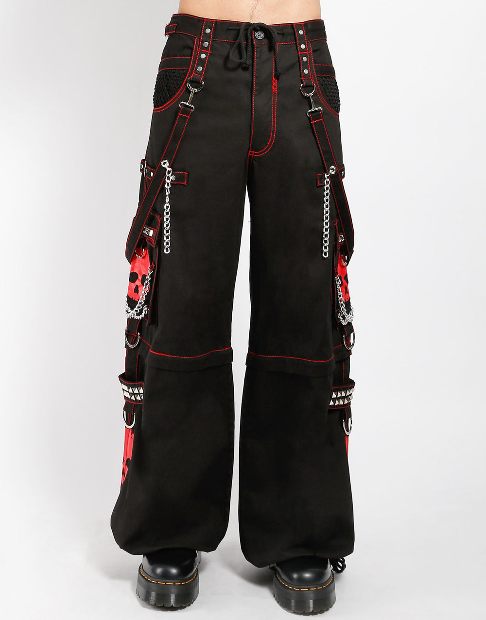Gothic Skull Hose Schwarz Rot – Abnehmbar, Ketten, Nieten, Unisex Look
