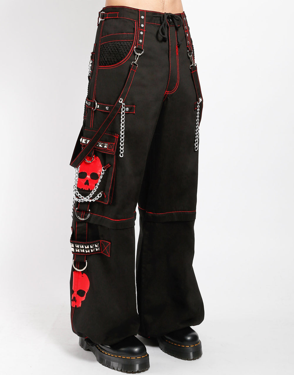 Gothic Skull Hose Schwarz Rot – Abnehmbar, Ketten, Nieten, Unisex Look