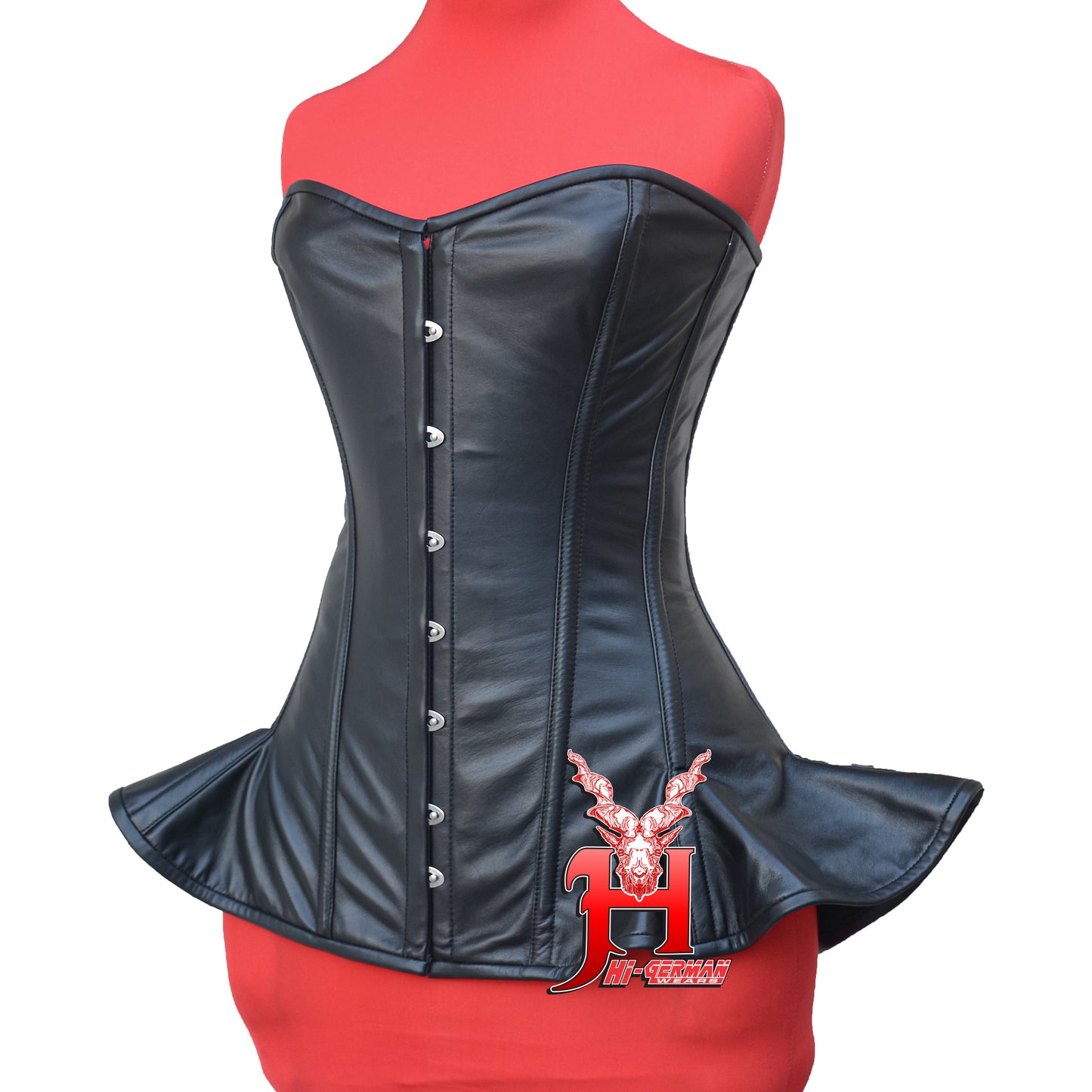 Women's Vollbrustkorsett Schwarz Leder Schnürkorsett mit Träger Black Leather Gothic Corset Top