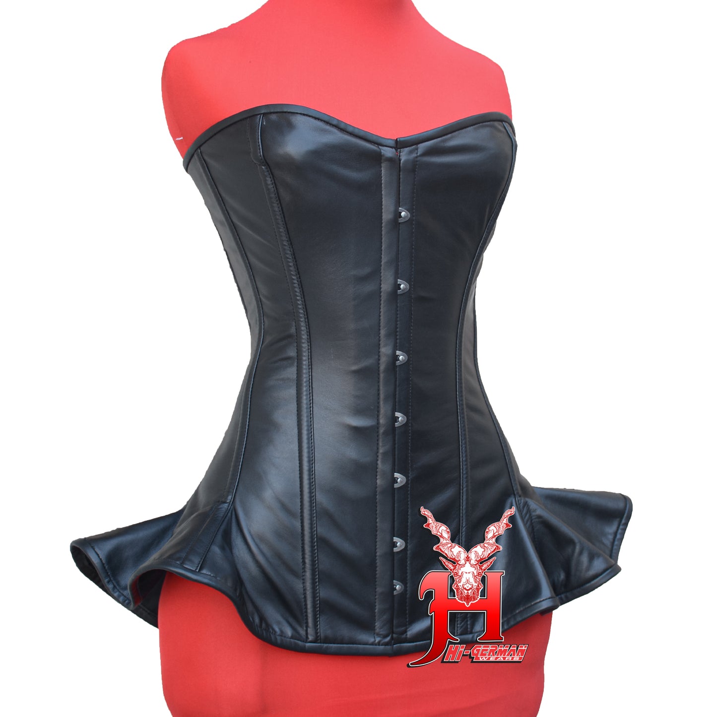 Women's Vollbrustkorsett Schwarz Leder Schnürkorsett mit Träger Black Leather Gothic Corset Top
