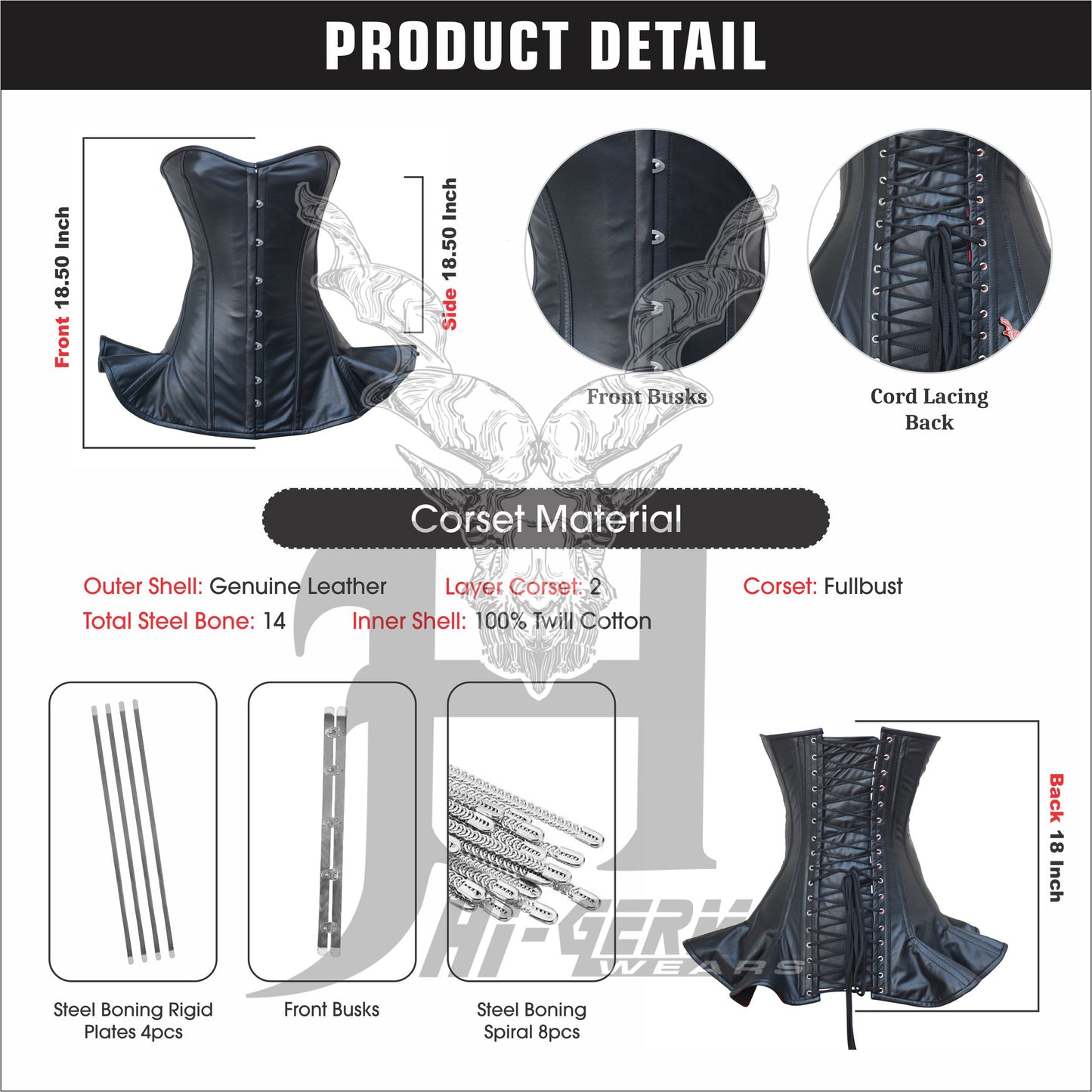 Women's Vollbrustkorsett Schwarz Leder Schnürkorsett mit Träger Black Leather Gothic Corset Top