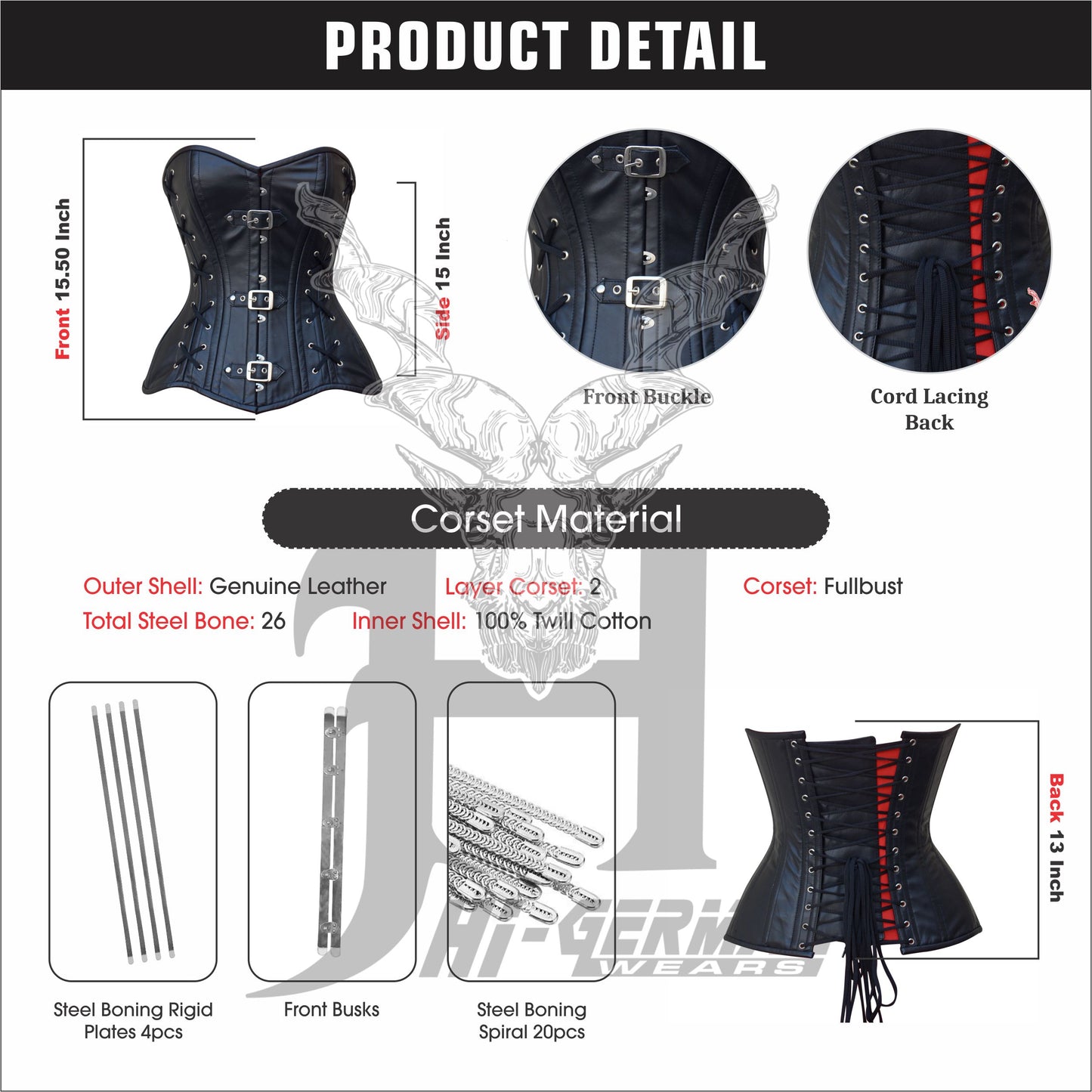 Women's Overbust Black Leather Steel Boned Body Shaper Waist Trainer Body Shaper Corset Top