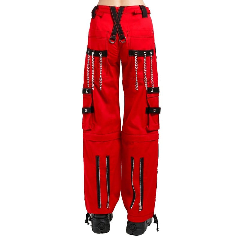 Men's Gothic Red Cotton Gothic Dark Cuff Pants, Men's Fashion Gothic Pants