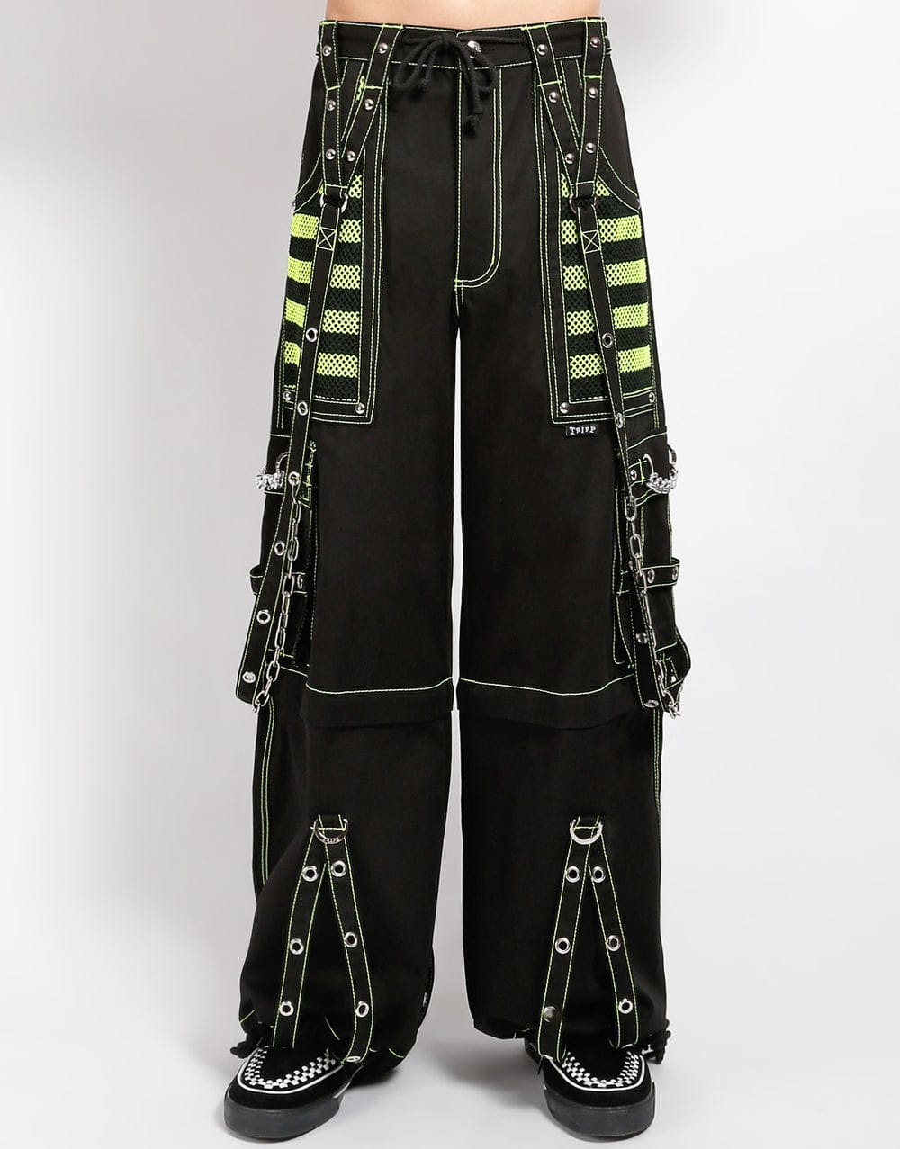 Gothic Hose Unisex Schwarz Neongrün mit Ketten – Cyberpunk Rave Techwear Look
