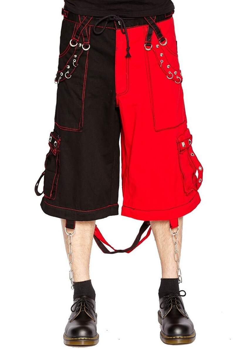 Punk Rock Transformer Baggy Black Split Leg Tripp Pants Black/Red Pants /EMO