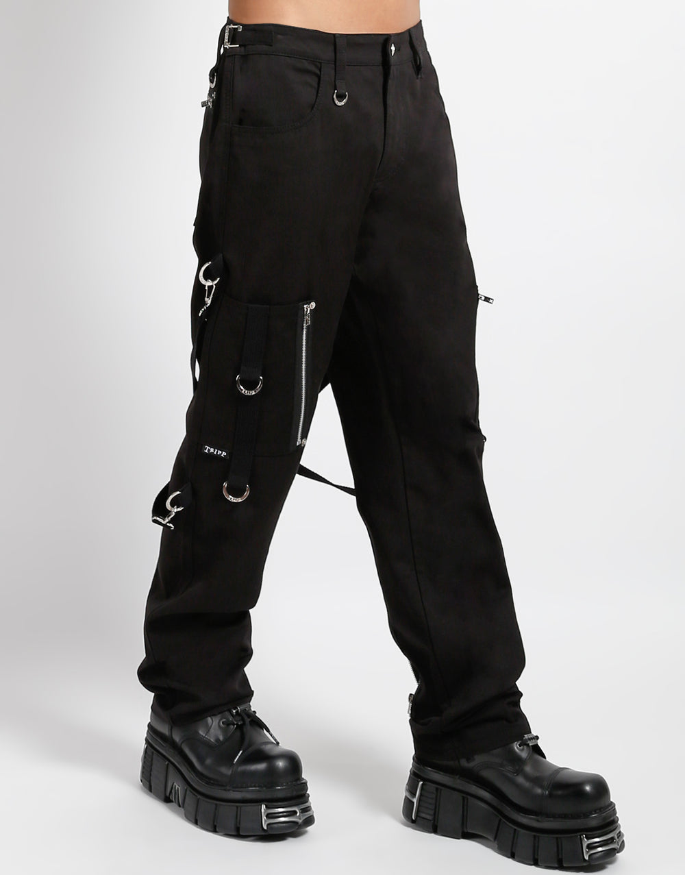 Gothic Techwear Hose Schwarz – D-Ringe Zipper Cargo Hose Unisex Streetwear