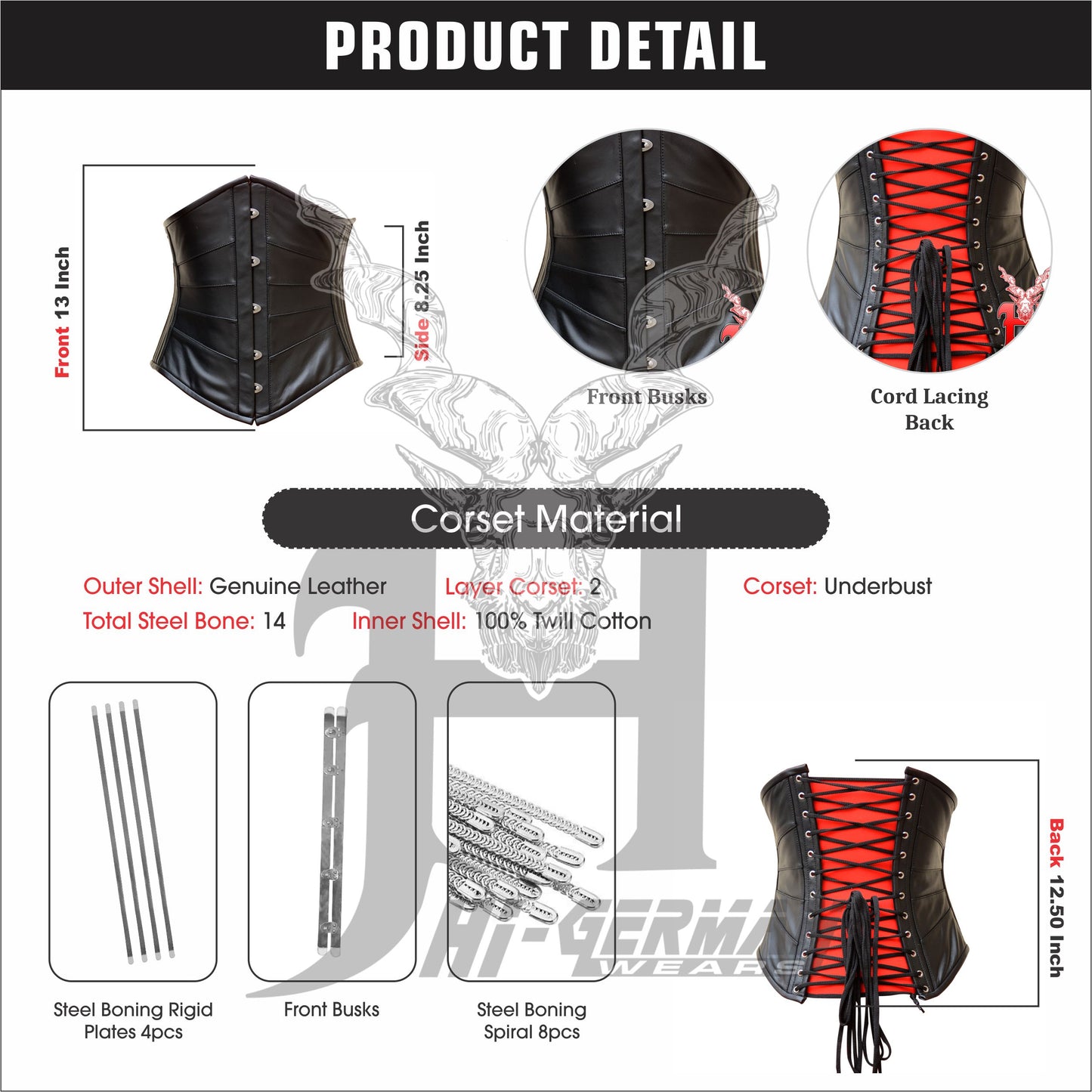 Women's Underbust Corset Black Leather Corset Waist Training Underbust Leather Corset