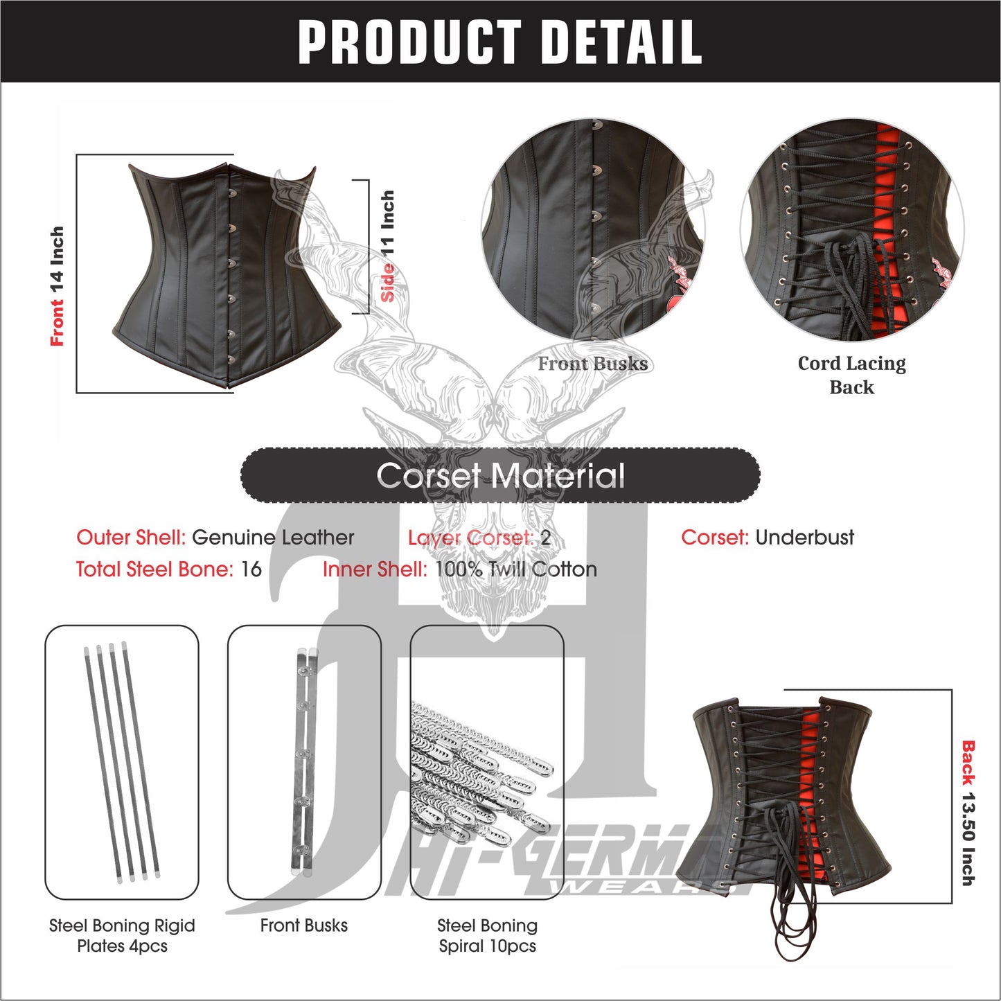 Women's Unterbrustkorsett Schwarz Leder Korsett Taillentraining Underbust Leather corset