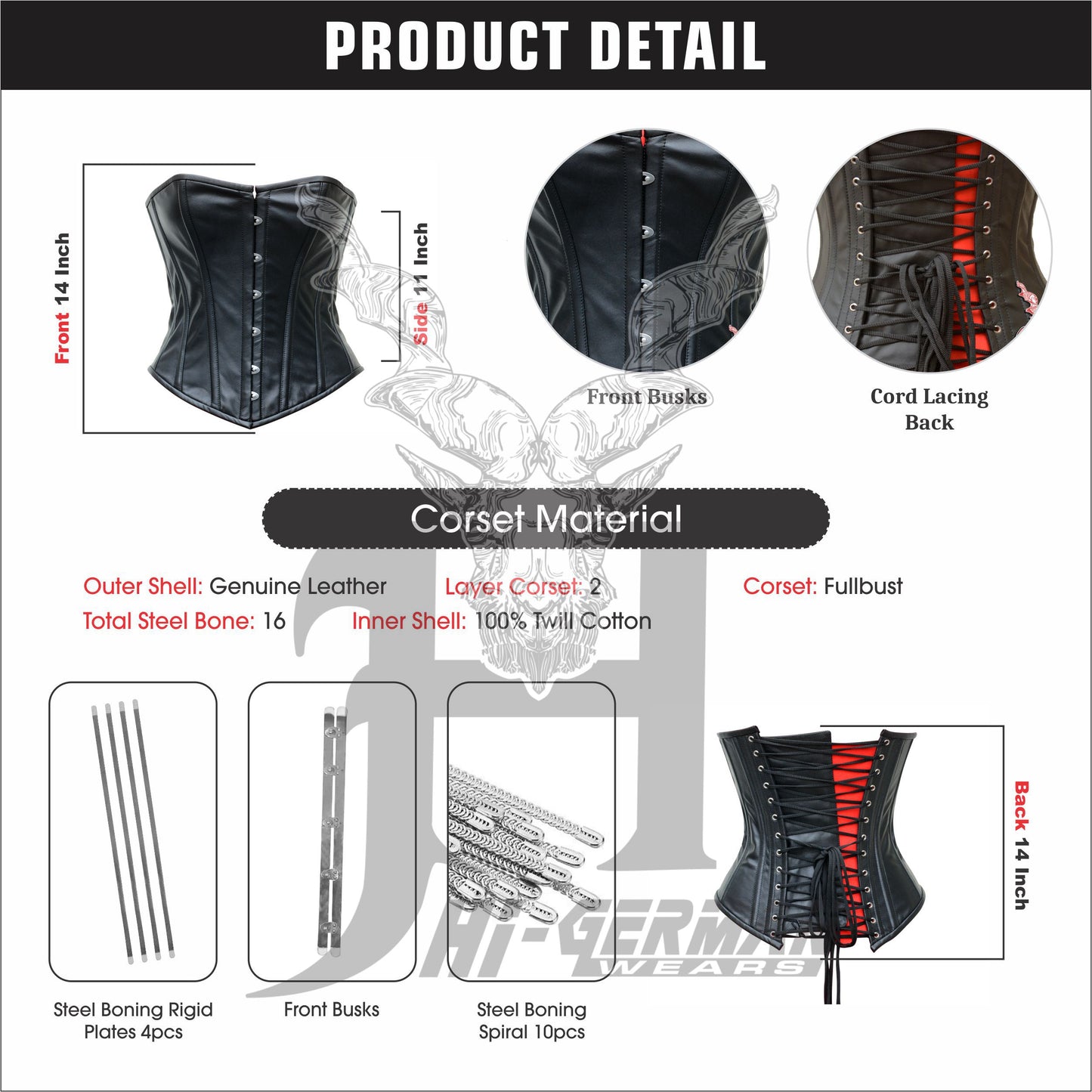 Women's Overbust Black Leather Steel Boned Corset Body Shaper Waist Trainer Corset Top