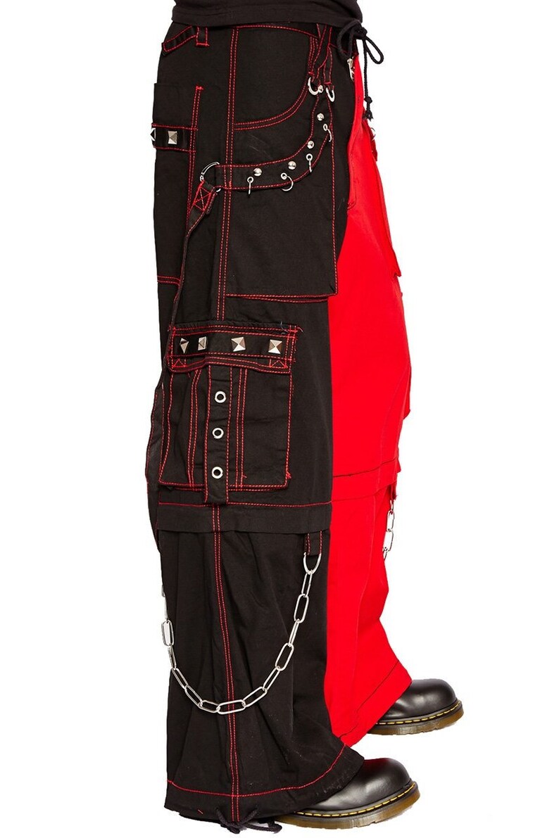 Punk Rock Transformer Baggy Black Split Leg Tripp Pants Black/Red Pants /EMO