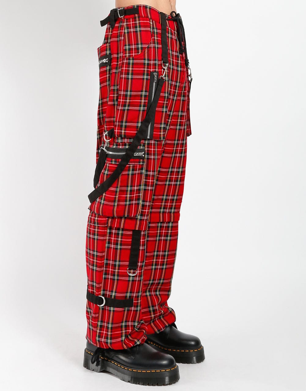 Gothic Hose Rot Kariert – Skinny Fit, Riemen, Reißverschlüsse, Unisex