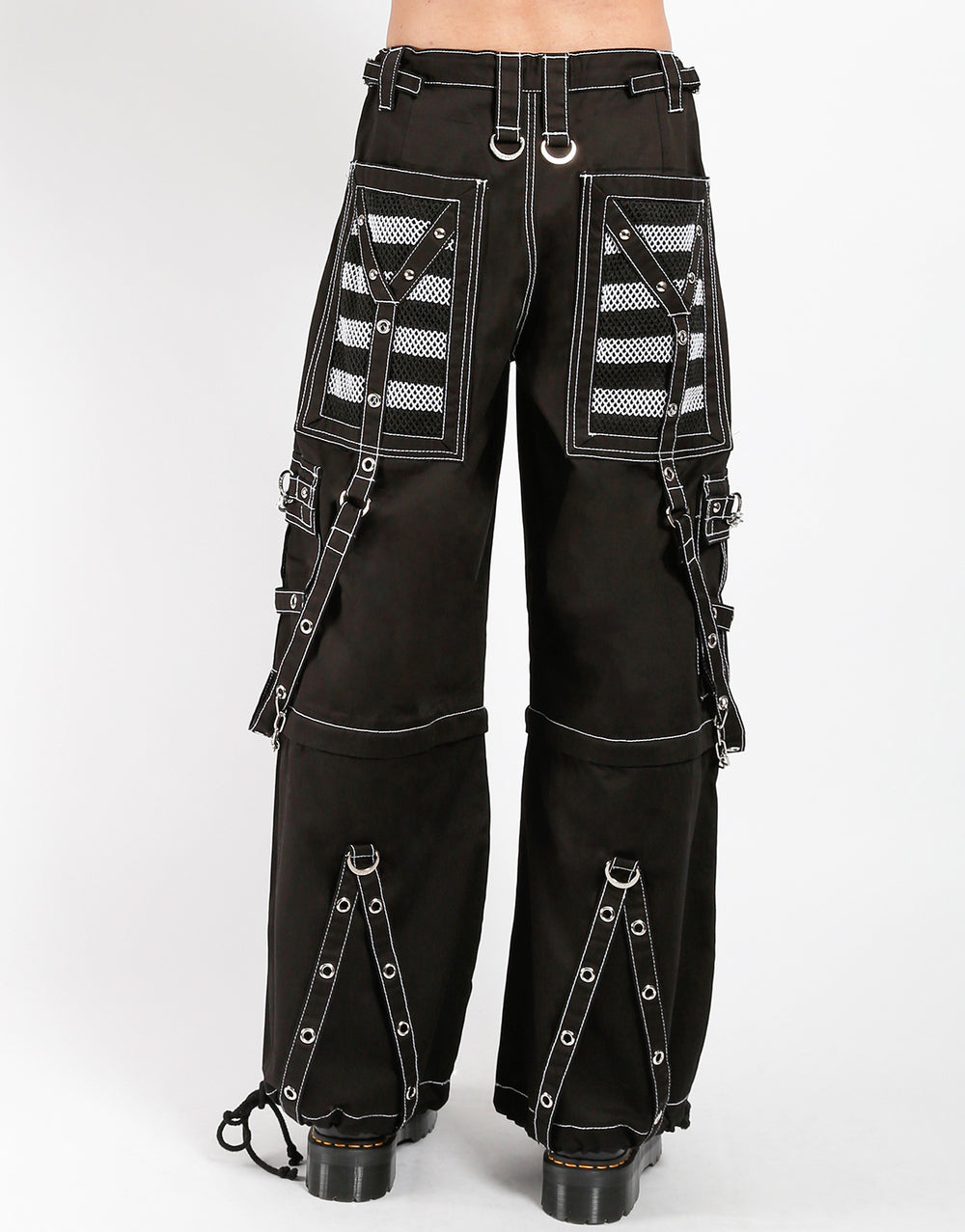 Gothic Hose Unisex Schwarz Weiß mit Ketten & Trägern – Cyberpunk Techwear