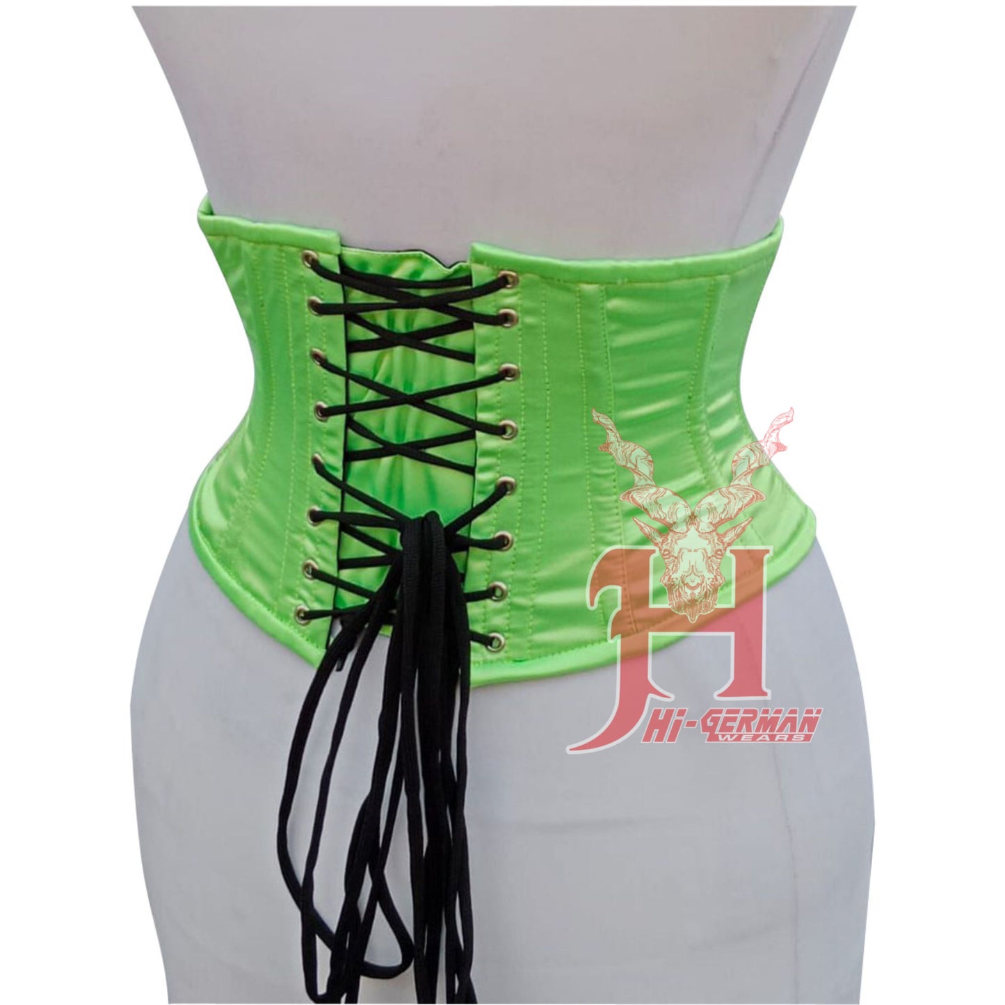 Women's Neon Green Satin Under bust Corset, waist trainer, body shaper, Corset Steel Boned Truly Waist Trainer Corsets Hi-139