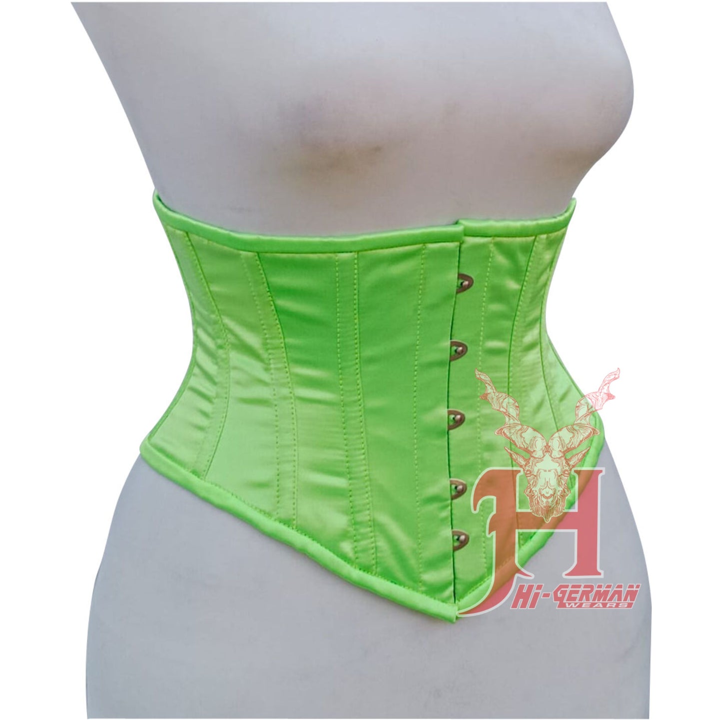 Women's Neon Green Satin Under bust Corset, waist trainer, body shaper, Corset Steel Boned Truly Waist Trainer Corsets Hi-139