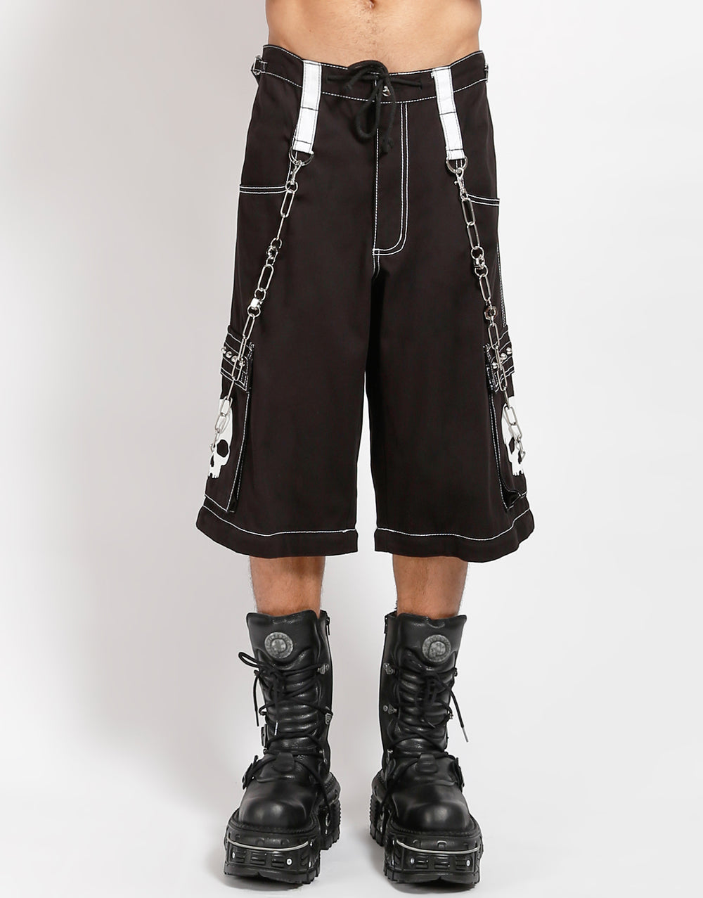 Zip-Off Hose Schwarz Weiß – Totenkopf, Ketten, Taschen, Unisex Verstellbar