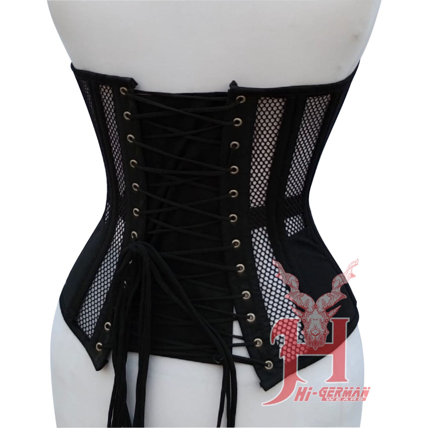 Handmade Women Black Mesh Cotton Overbust Steel Boned Waist Trainer Corset Hi-145