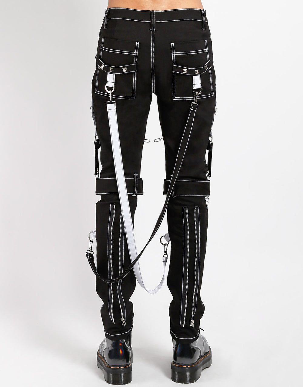 Gothic Hose Schwarz – Weiße Naht, Riemen, Ketten, Reißverschlüsse – Unisex