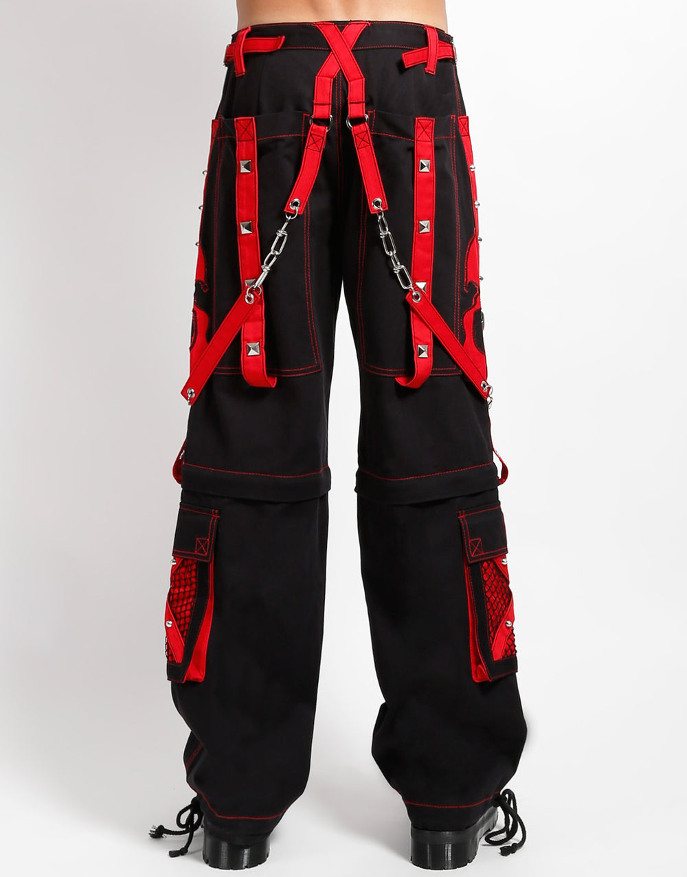 Gothic Hose Schwarz Rot – Totenkopf, Riemen, D-Ringe, Unisex Streetwear