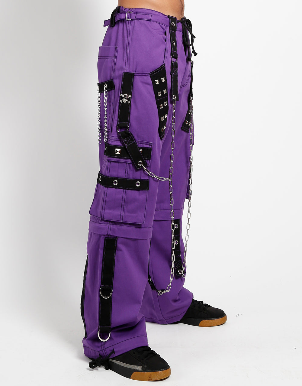 Men's Gothic Purple Cotton Gothic Dark Cuff Pants, Men's Fashion Gothic Pants