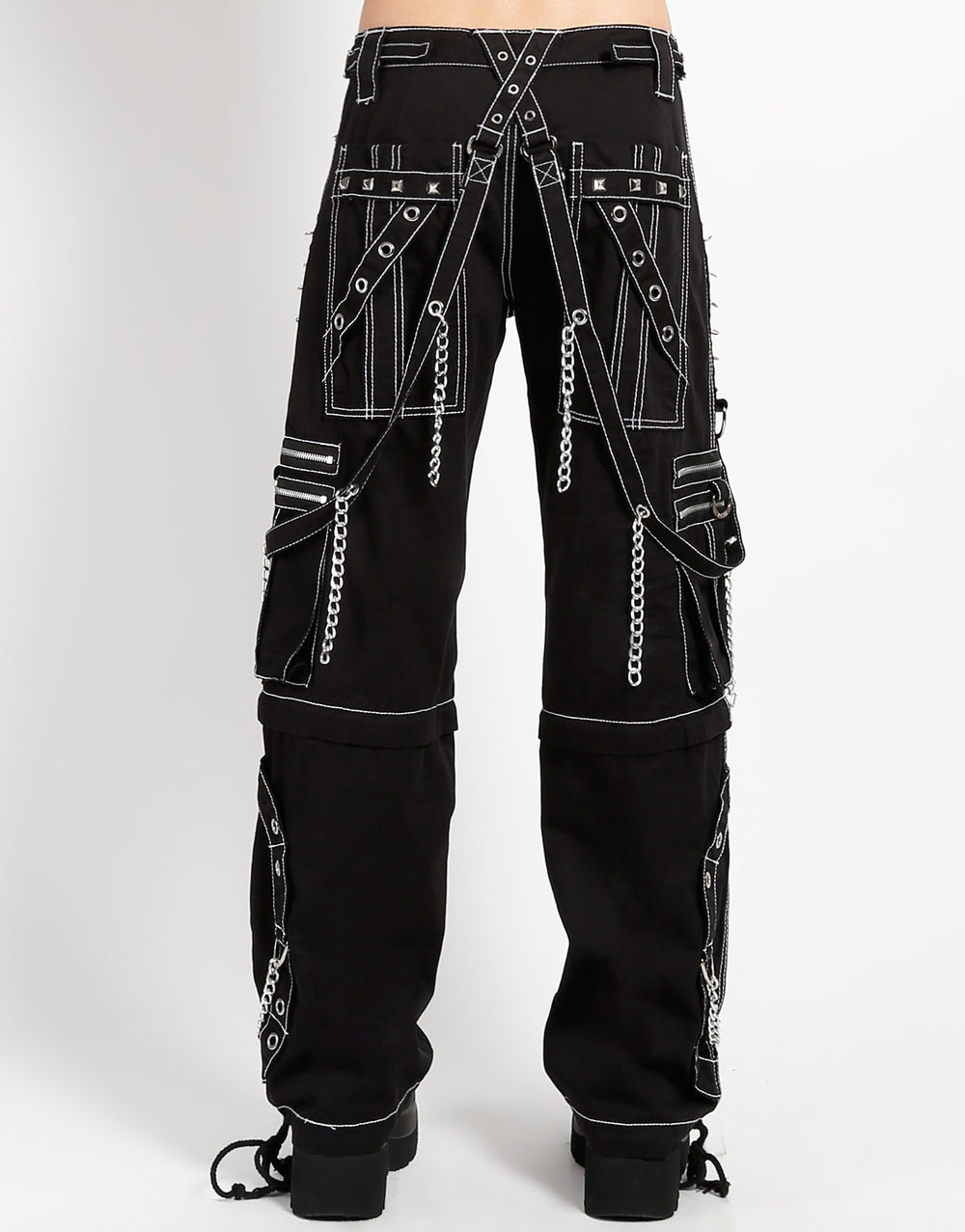Zip-Off Hose Schwarz – Weiße Nähte, Ketten, Nieten, Slim Fit, Unisex Style