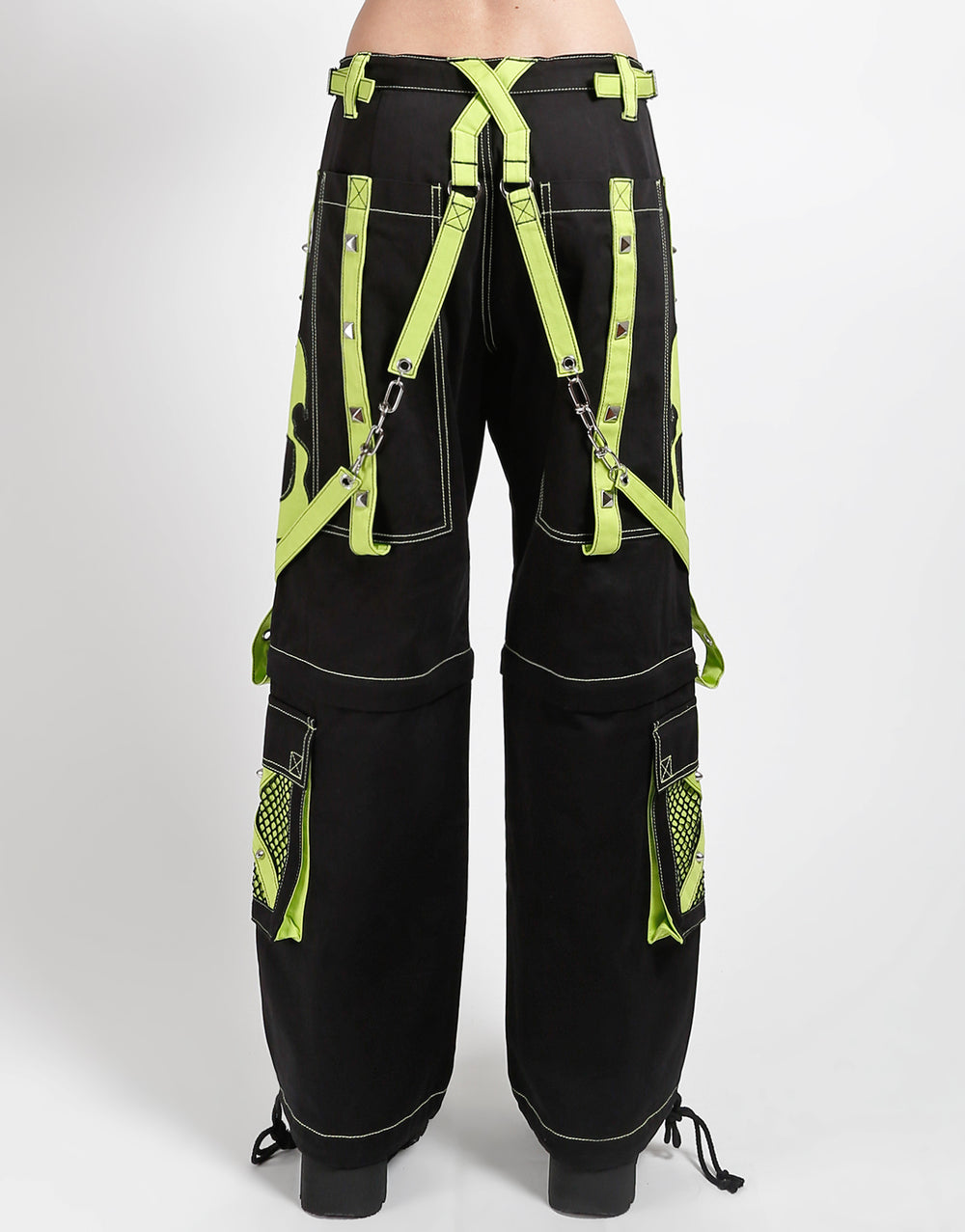 SCARE DARK STREET Hose – Gothic Hose Schwarz Neongrün mit Totenkopf & Trägern