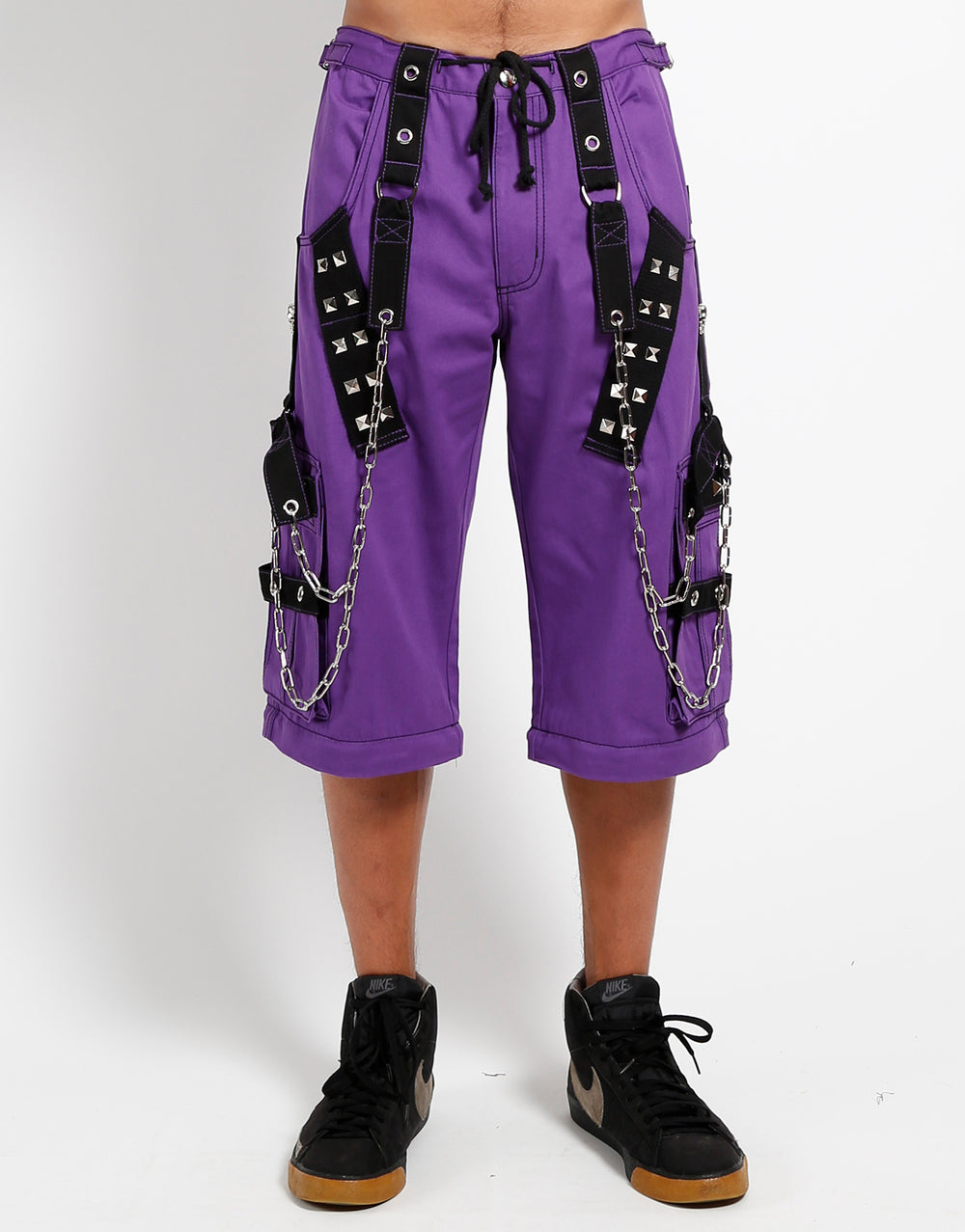 Men's Gothic Purple Cotton Gothic Dark Cuff Pants, Men's Fashion Gothic Pants