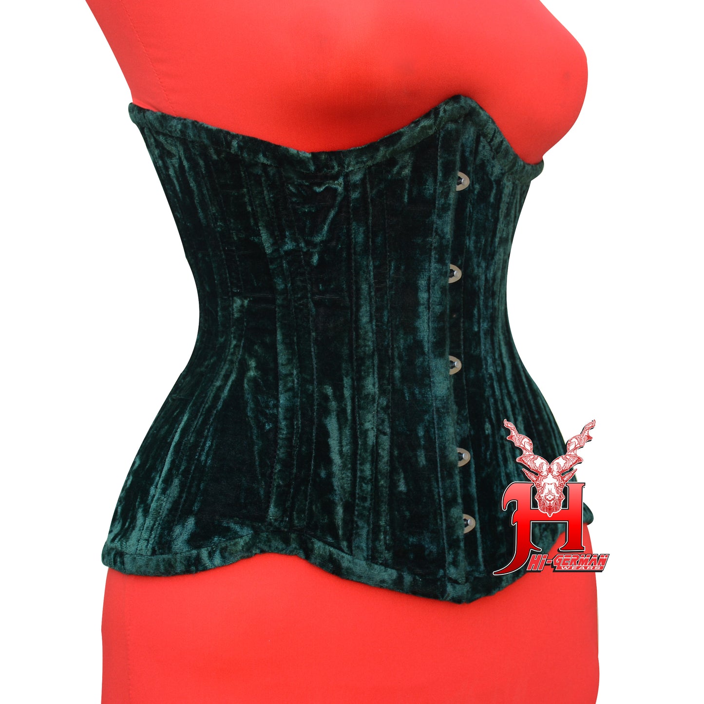 Women's Green Velvet Underbust corsets Double Steel Boned Waist Trainer christmas corset