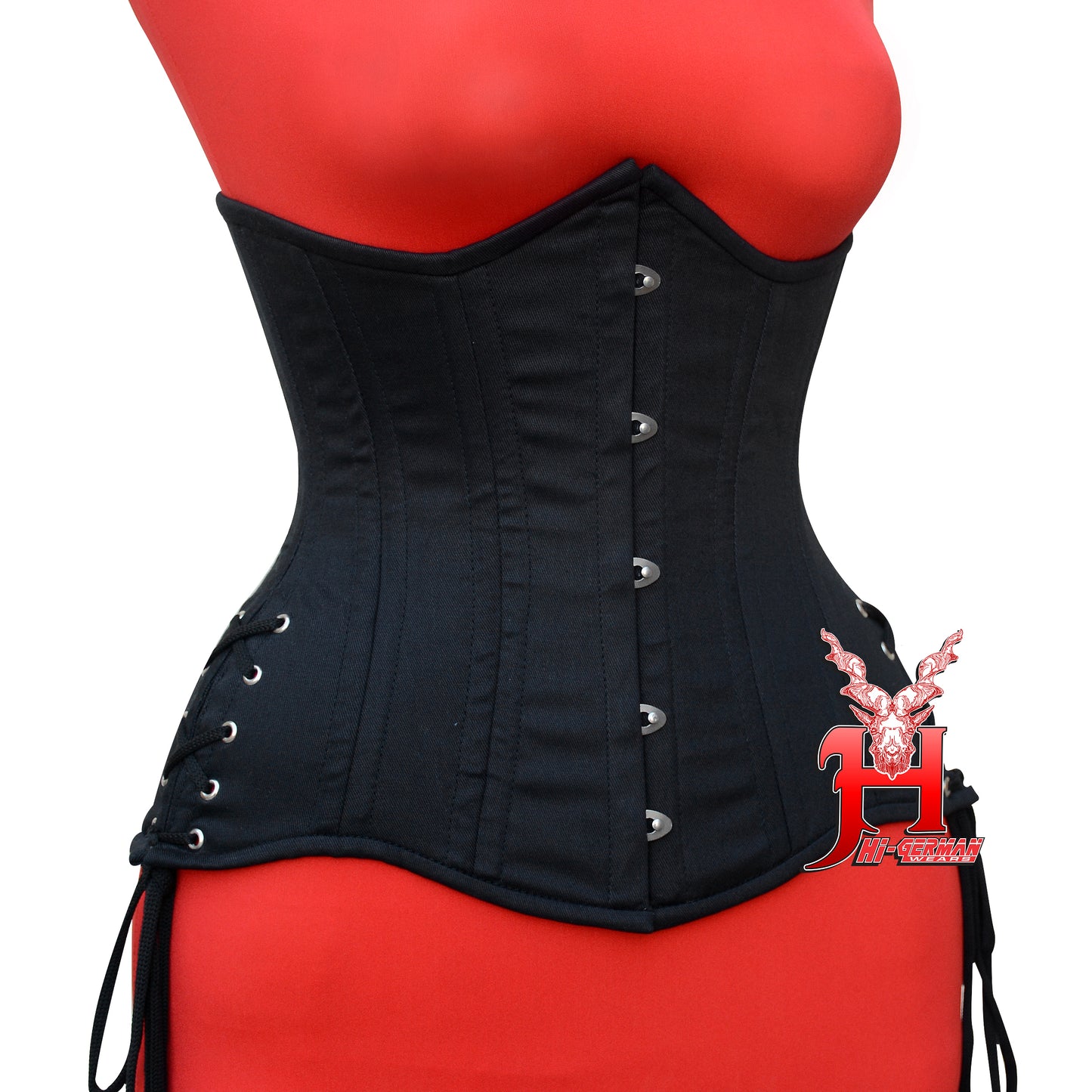 Underbust Black Cotton Corset for Women – Double Steel Boned with Side Laces Gothic Waist Trainer / Unterbrust Korsett Damen