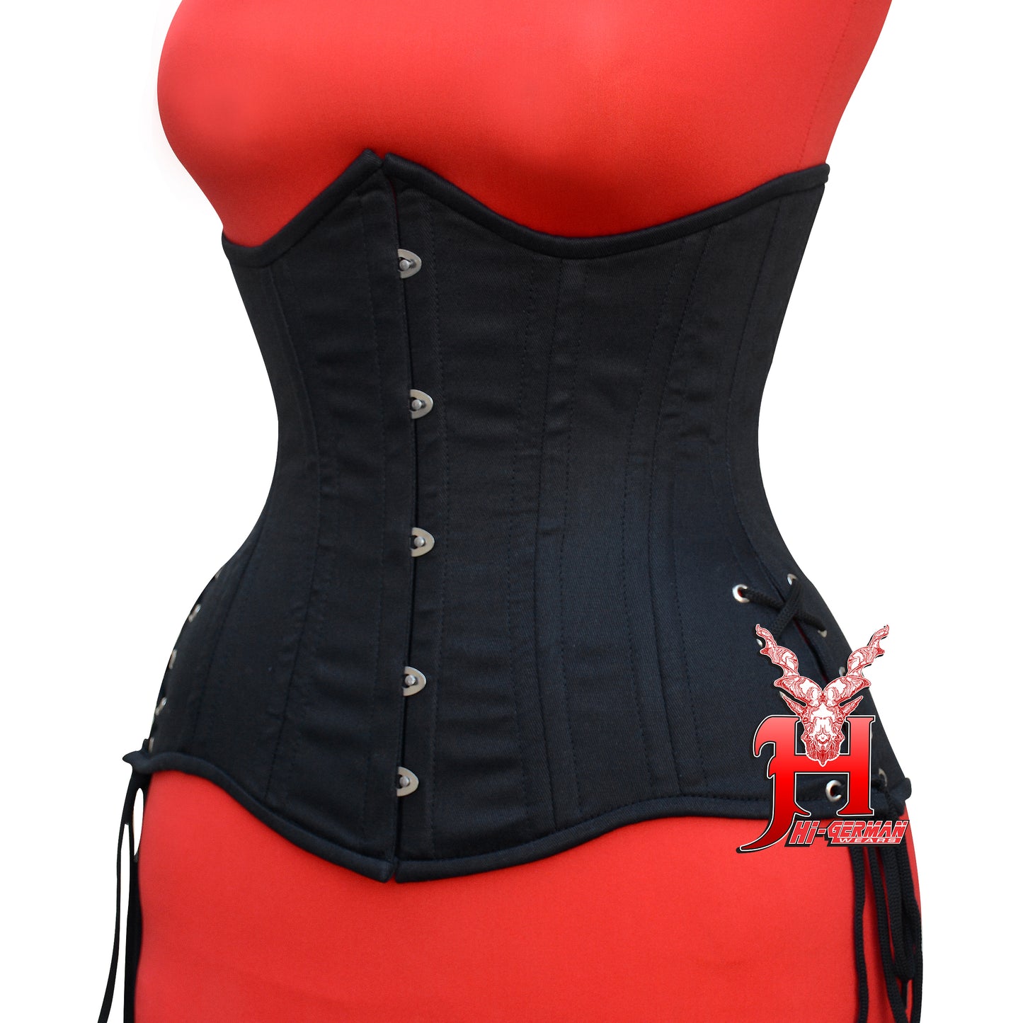 Underbust Black Cotton Corset for Women – Double Steel Boned with Side Laces Gothic Waist Trainer / Unterbrust Korsett Damen