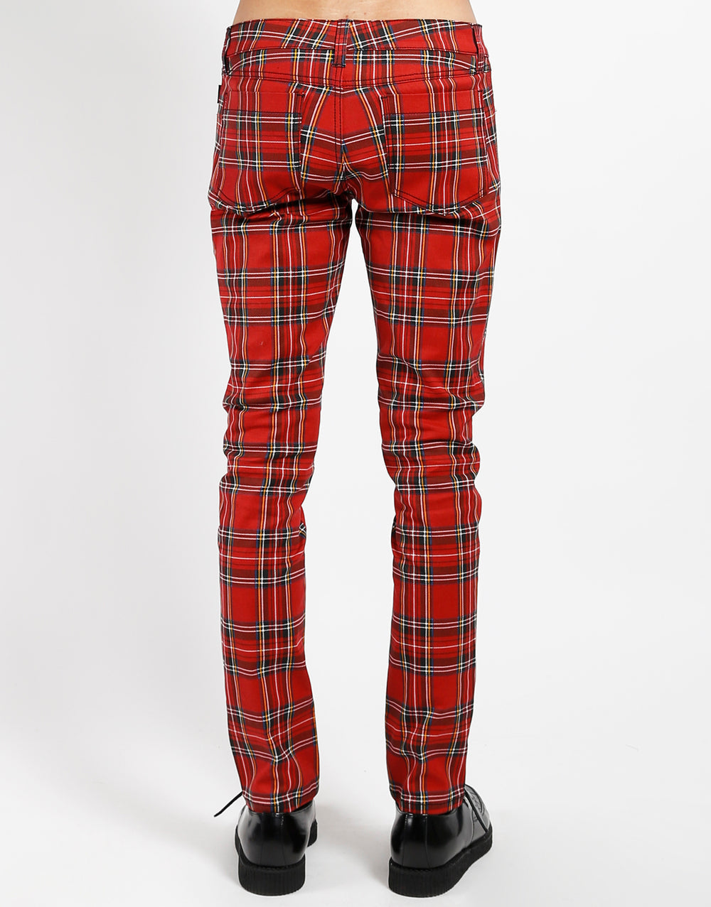 Rocker Jeans Rot Tartan – Slim Fit, Stretch Denim, Reißverschluss, Skinny