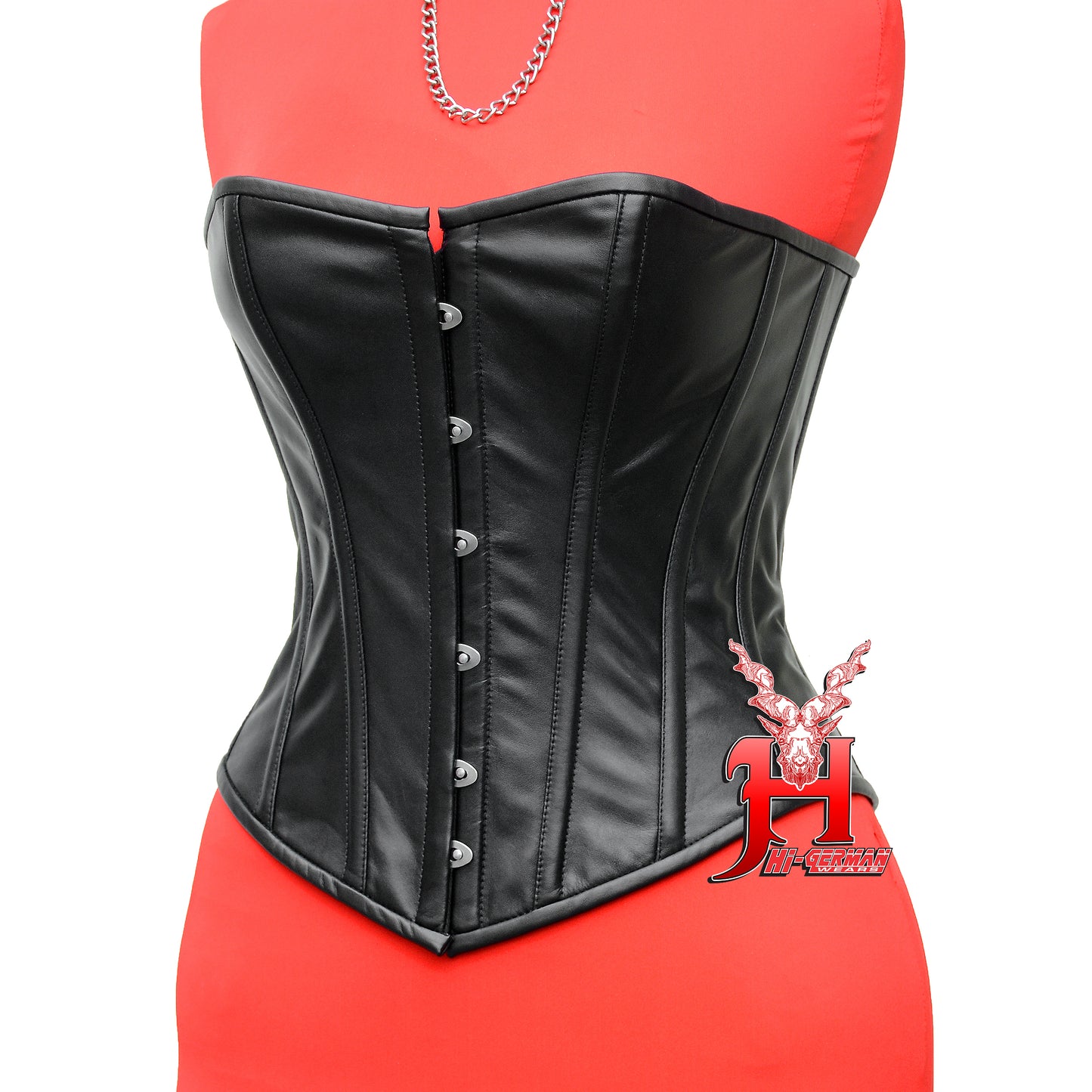 Women's Overbust Black Leather Steel Boned Corset Body Shaper Waist Trainer Corset Top