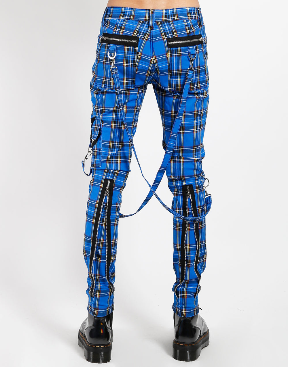 Gothic Hose Blau Kariert – Slim Fit, Riemen, Reißverschlüsse, Unisex Punk
