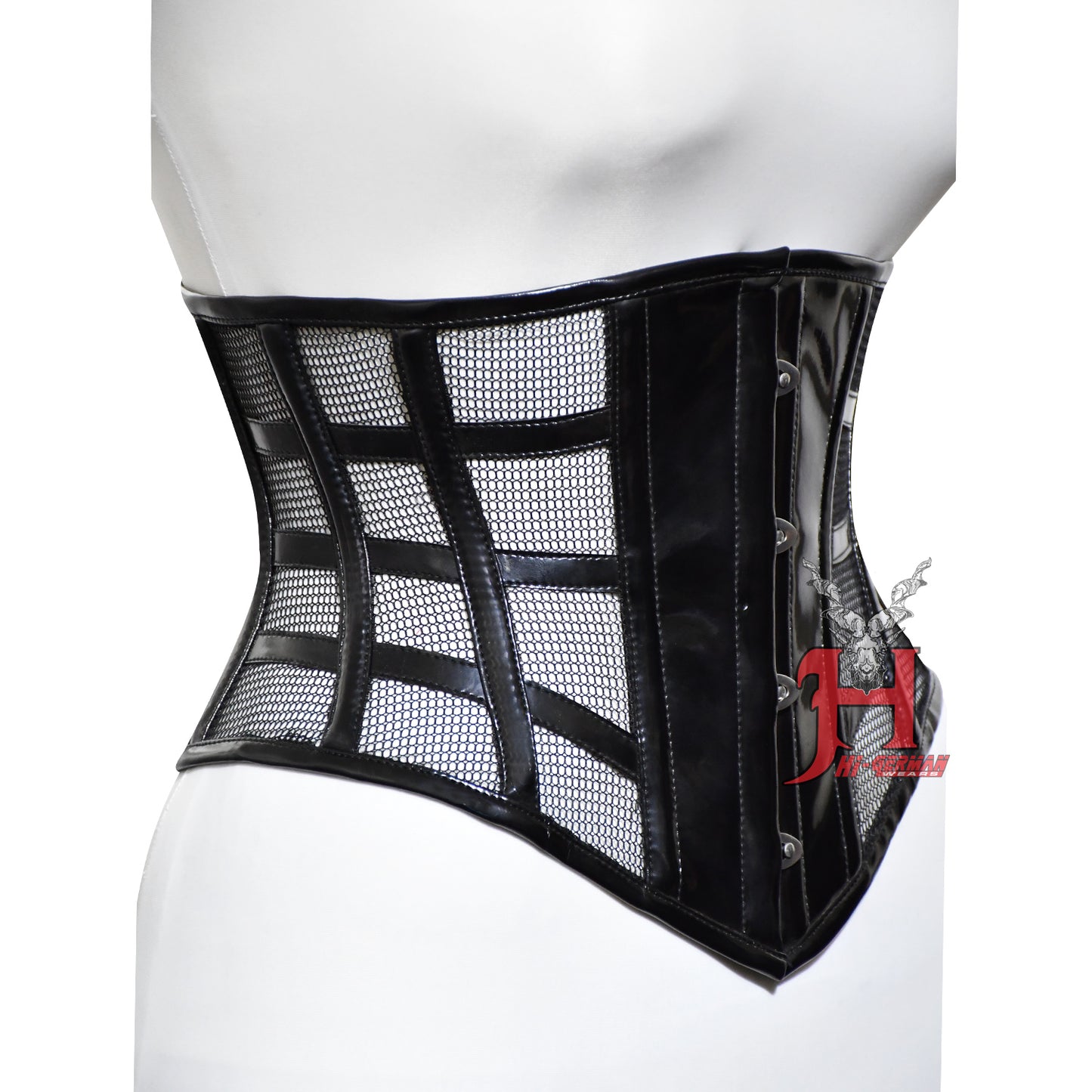 Women PVC Underbust Corsets Steel Boned Under Bust Waist Training Black PVC and Mesh Corset Hi-113