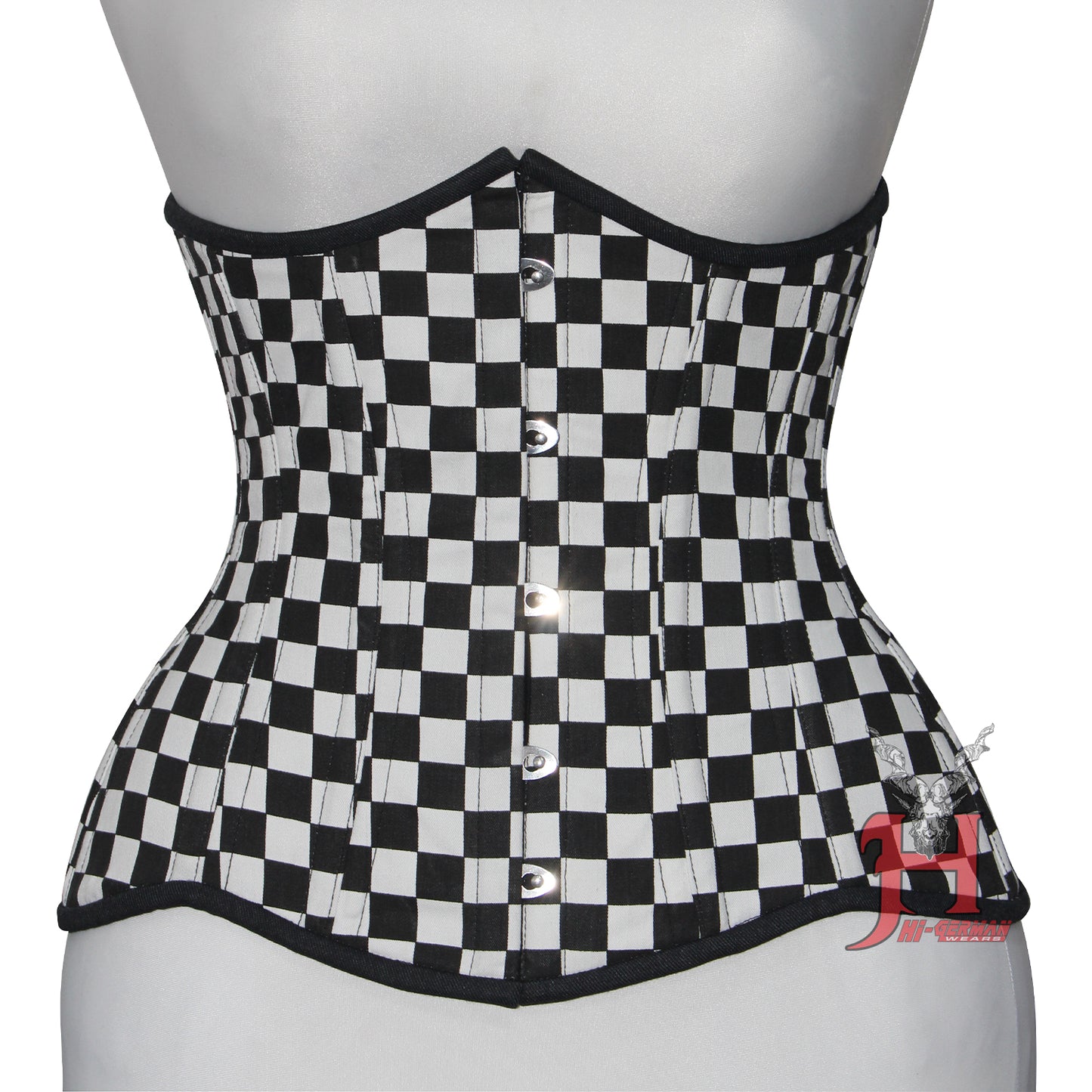 Queen Women Checker Cotton Underbust corsets Double Steel Boned Waist Trainer Corset Hi-123 Black cotton corset