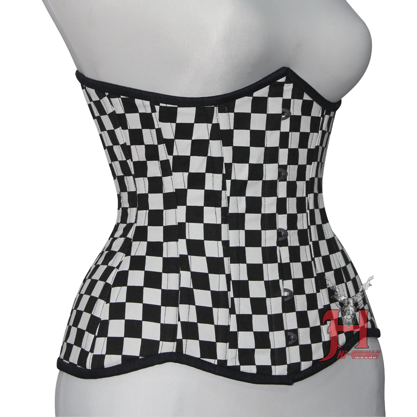 Queen Women Checker Cotton Underbust corsets Double Steel Boned Waist Trainer Corset Hi-123 Black cotton corset