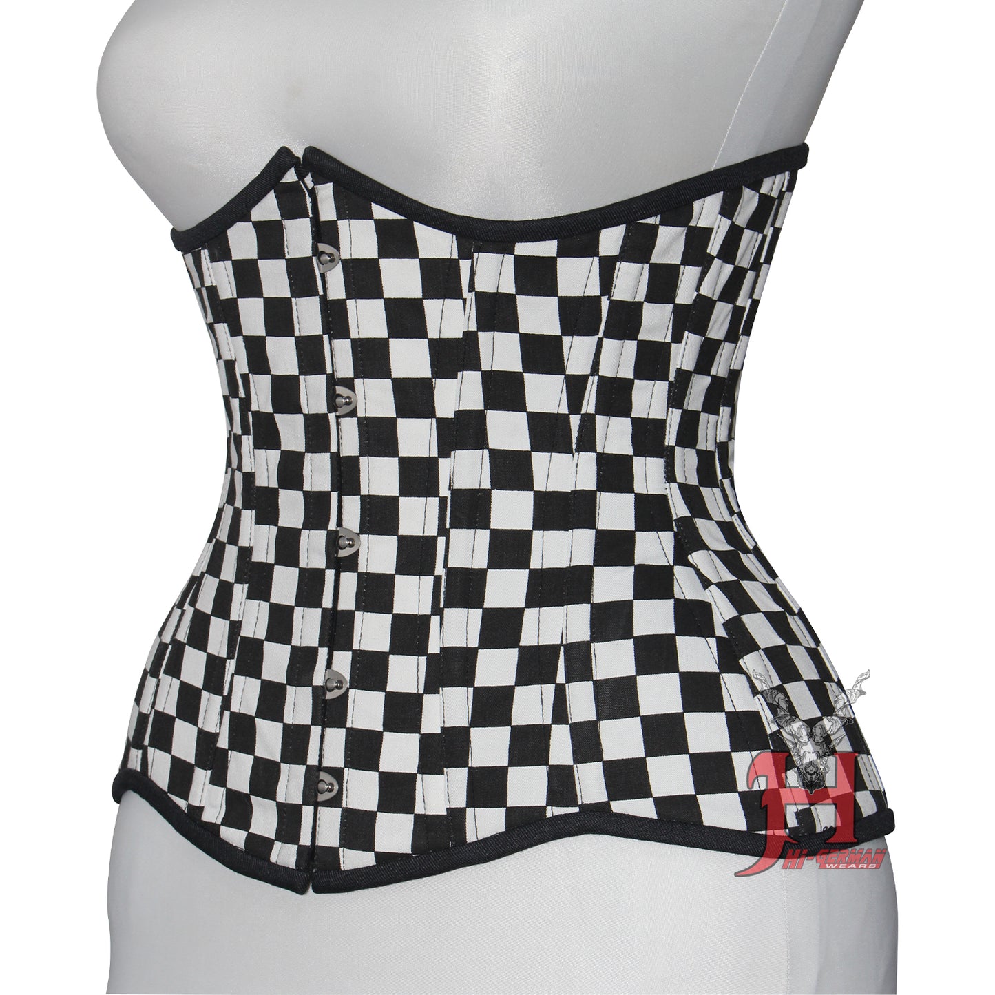 Queen Women Checker Cotton Underbust corsets Double Steel Boned Waist Trainer Corset Hi-123 Black cotton corset
