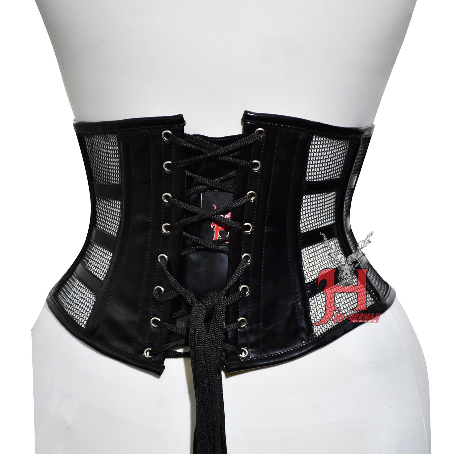 Women PVC Underbust Corsets Steel Boned Under Bust Waist Training Black PVC and Mesh Corset Hi-113