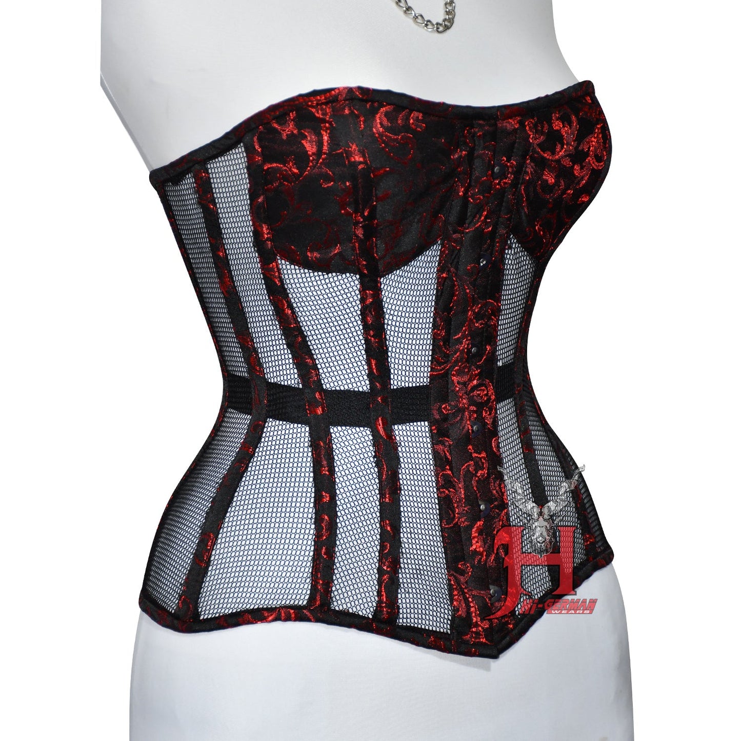 Handmade Women Red Brocade Mesh Overbust Steel Boned Waist Trainer Corsets Hi-106 Overbust Corsage Cotton White Black Mesh