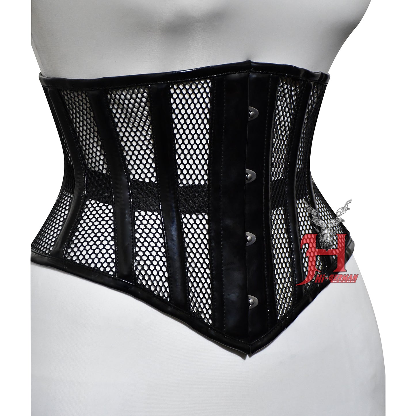 Handmade Women Black PVC Mesh Underbust Corsets Steel Boned Truly Waist Trainer Corset Hi-129