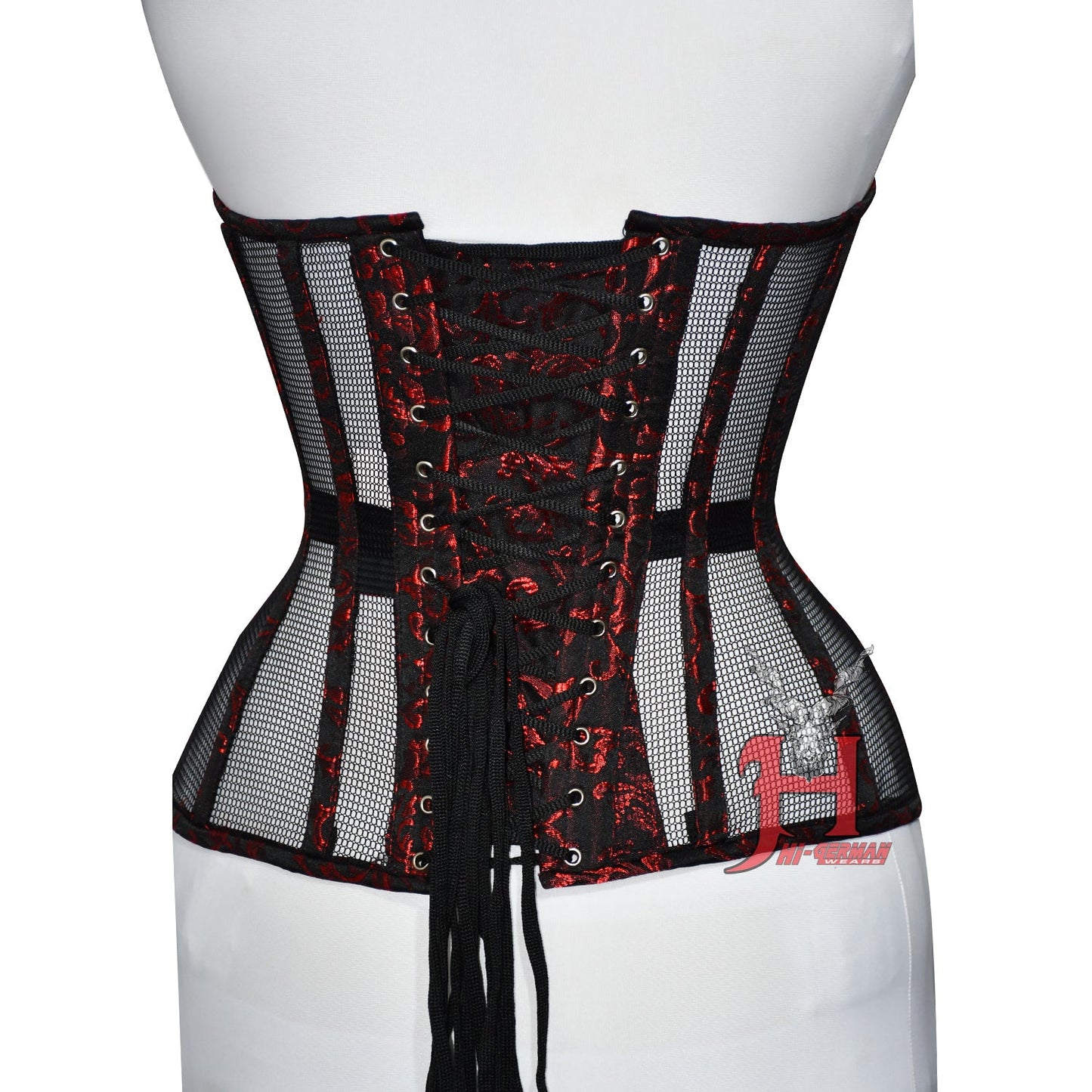 Handmade Women Red Brocade Mesh Overbust Steel Boned Waist Trainer Corsets Hi-106 Overbust Corsage Cotton White Black Mesh