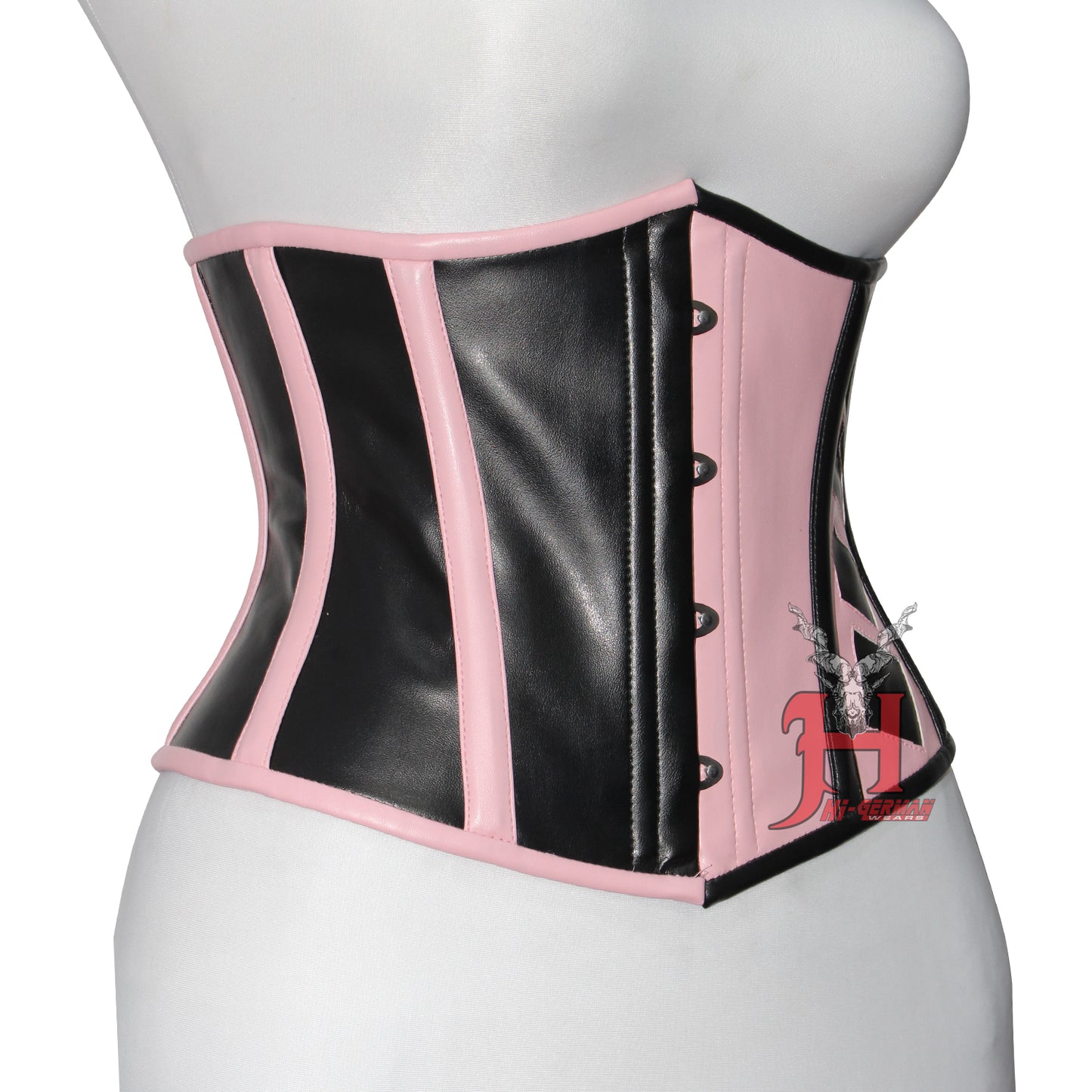 Handmade Women pink black Faux Leather Underbust Corsets Steel Boned Waist Trainer Hi-128 Black with buckles corsage