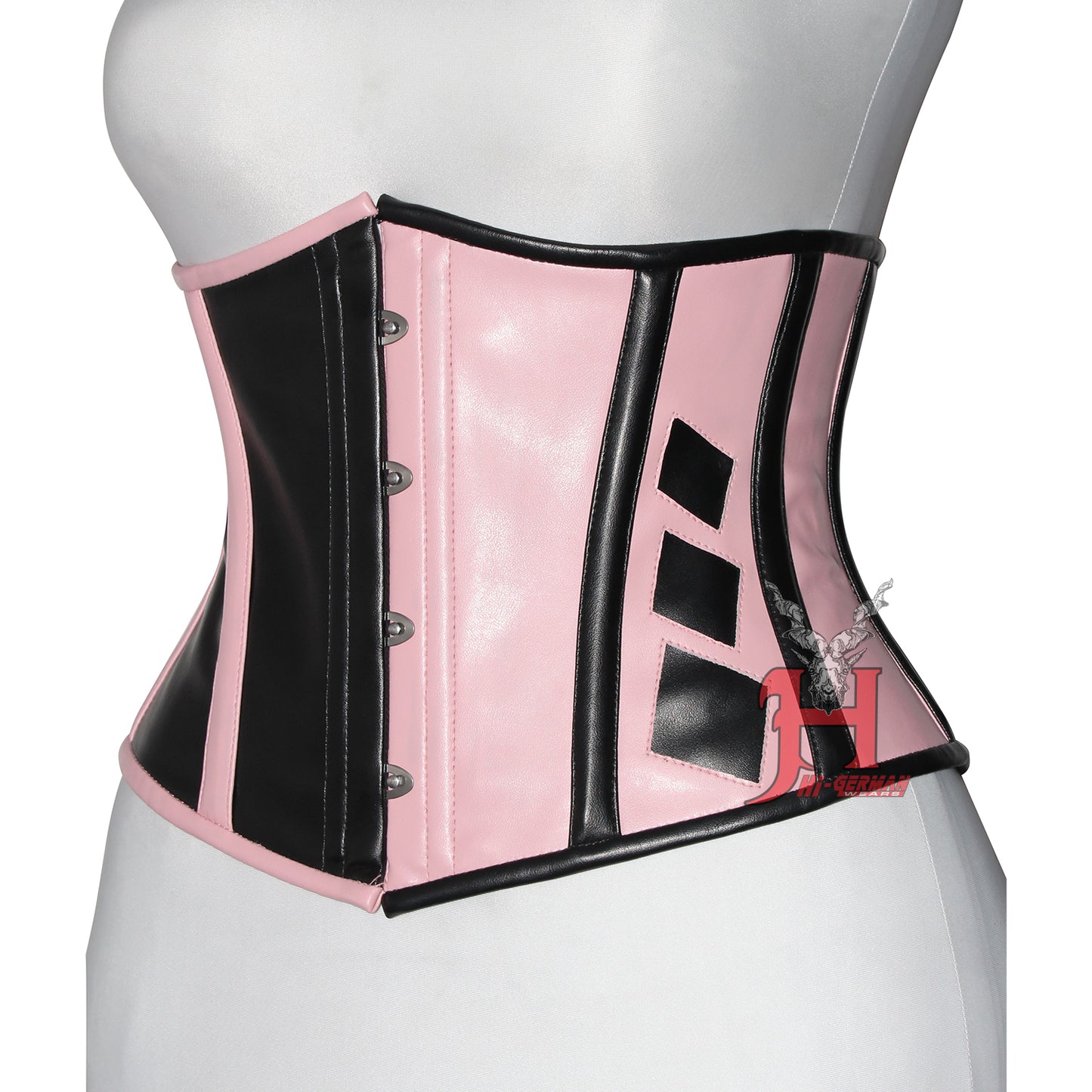 Handmade Women pink black Faux Leather Underbust Corsets Steel Boned Waist Trainer Hi-128 Black with buckles corsage
