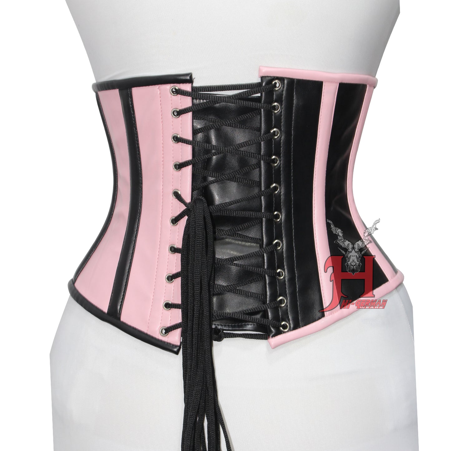 Handmade Women pink black Faux Leather Underbust Corsets Steel Boned Waist Trainer Hi-128 Black with buckles corsage