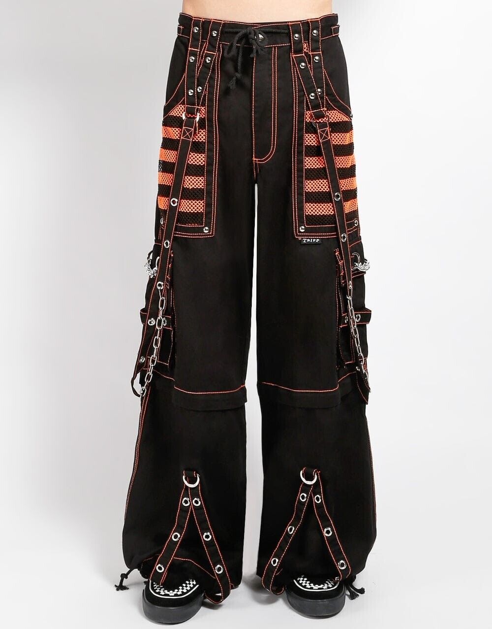 Zip-Off Hose Schwarz Orange – Ketten, Riemen, Ziernähte, Unisex Streetwear