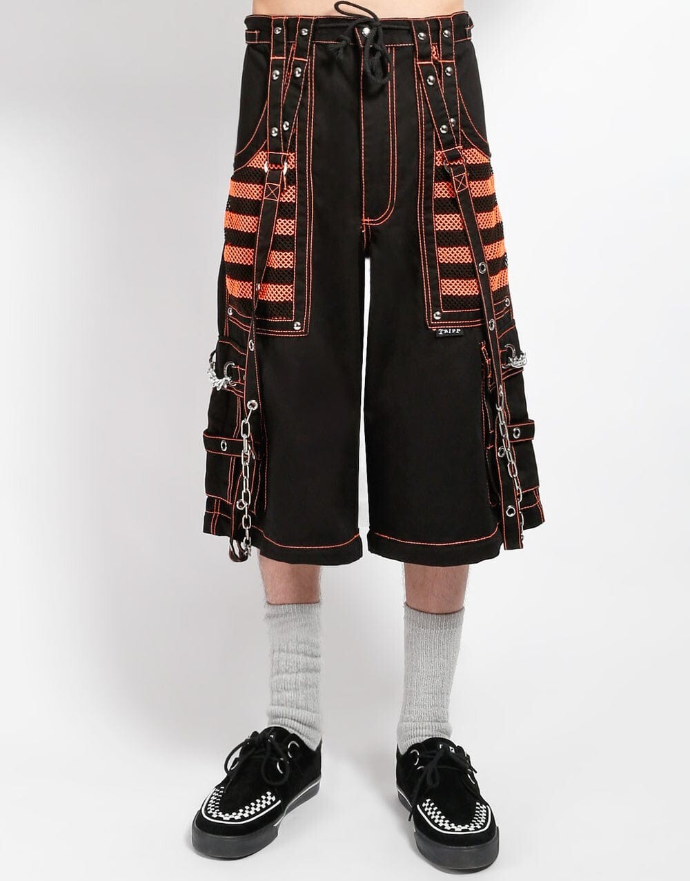 Zip-Off Hose Schwarz Orange – Ketten, Riemen, Ziernähte, Unisex Streetwear