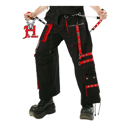 Men handmade Trouser Punk Rock Transformer Black Red Gothic Trousers
