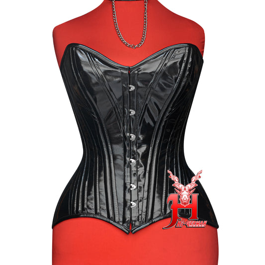 Women’s Overbust Black PVC Double Steel Boned Corset | Overbust Korsett Schwarz