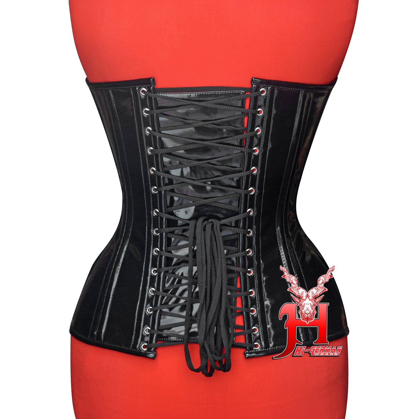 Women’s Overbust Black PVC Double Steel Boned Corset | Overbust Korsett Schwarz
